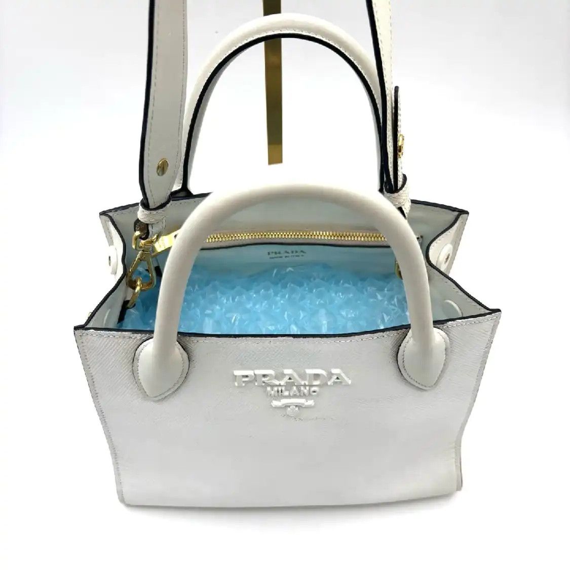 Prada PRADA Monochrome white cowhide leather cross pattern shoulder bag ...