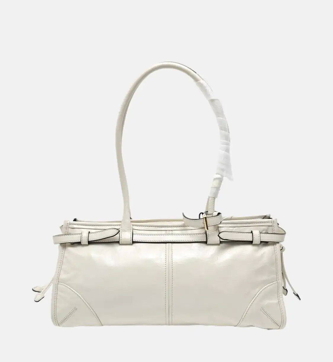 Prada PRADA Bonnie Medium white cowhide leather logo quilted shoulder bag handbag gold Size ONE SIZE - 5 Thumbnail