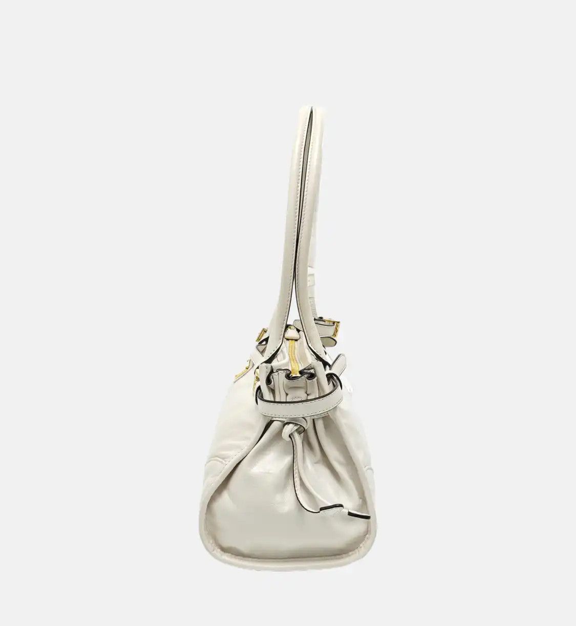 Prada PRADA Bonnie Medium white cowhide leather logo quilted shoulder bag handbag gold Size ONE SIZE - 3 Thumbnail