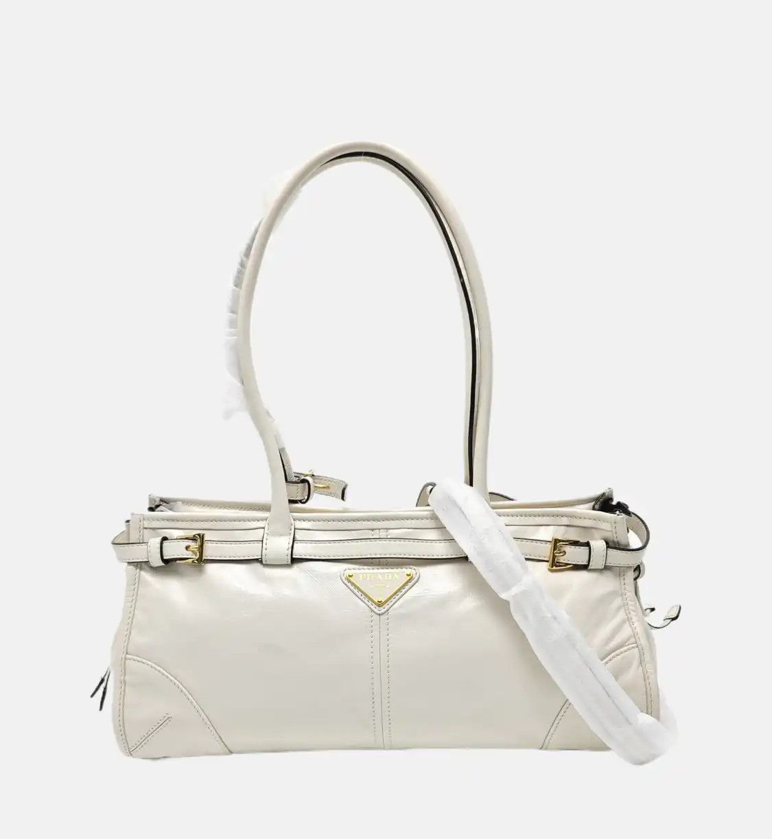 Prada PRADA Bonnie Medium white cowhide leather logo quilted shoulder bag handbag gold Size ONE SIZE - 8 Thumbnail