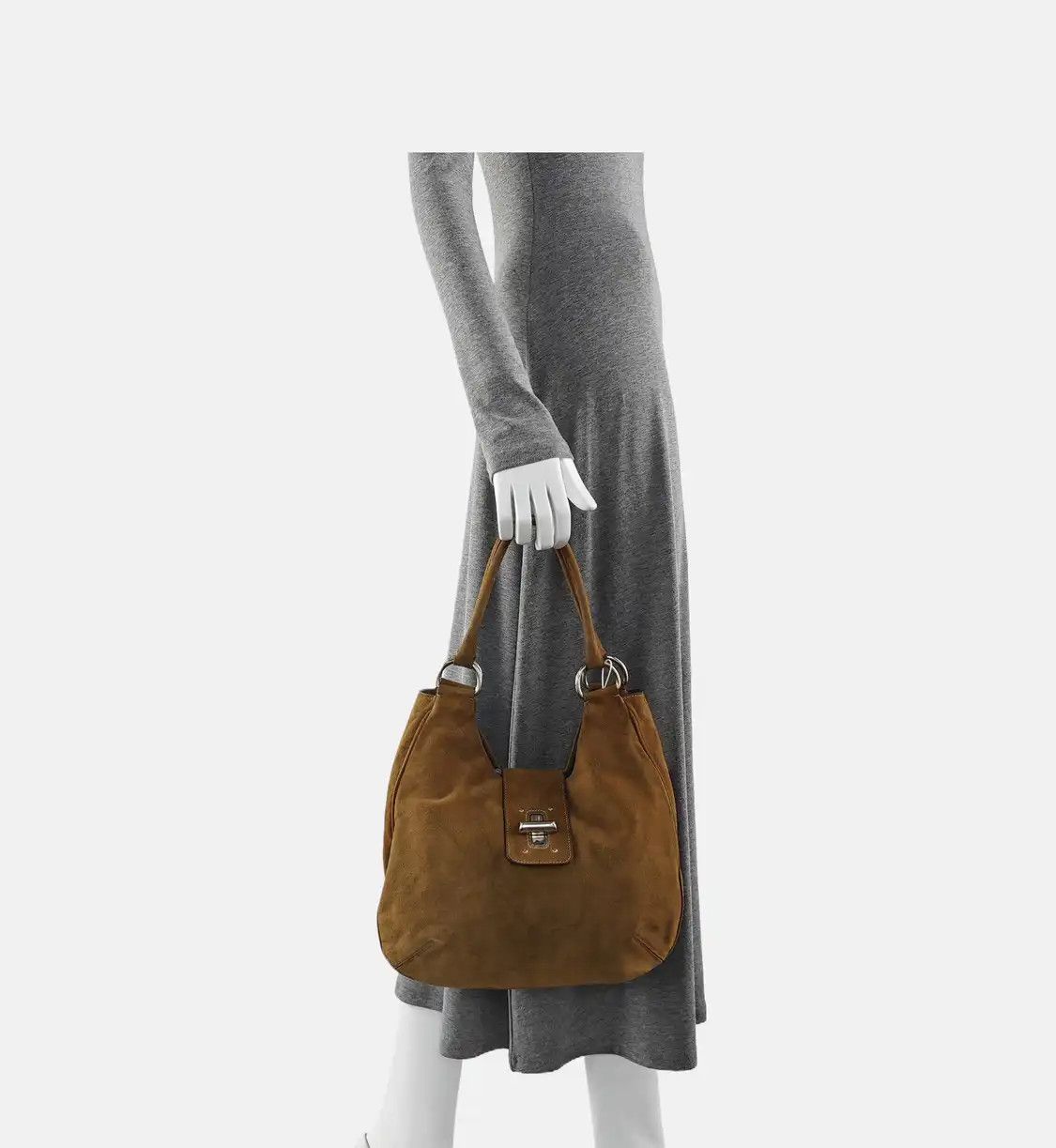Prada PRADA brown suede shoulder bag handbag silver hardware Size ONE SIZE - 2 Thumbnail
