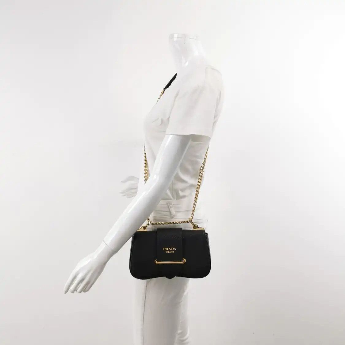 Prada PRADA Sidonie black cowhide leather shoulder bag gold hardware Size ONE SIZE - 7 Thumbnail