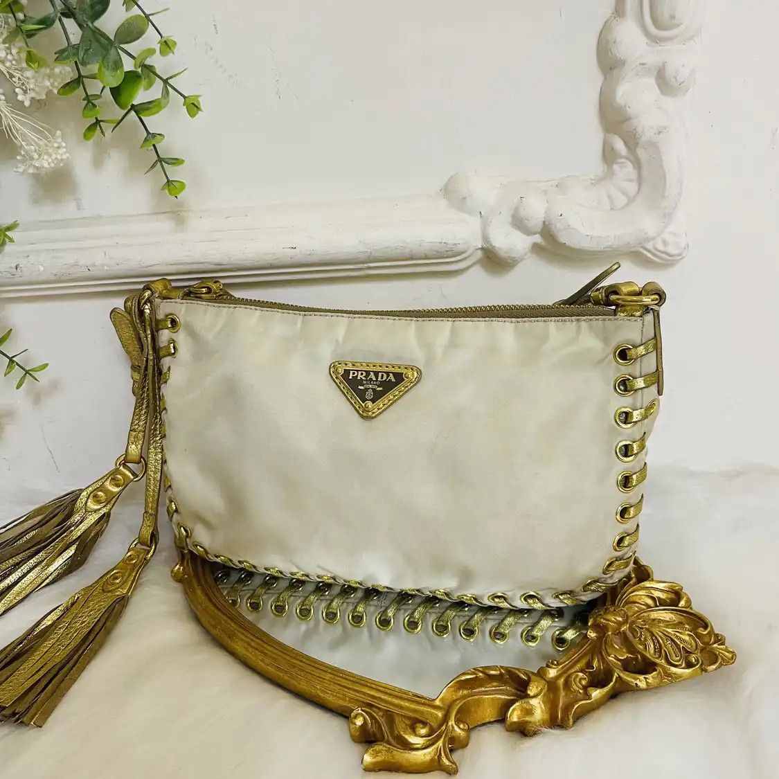 Prada PRADA champagne nylon logo woven handbag gold hardware Size ONE SIZE - 3 Thumbnail