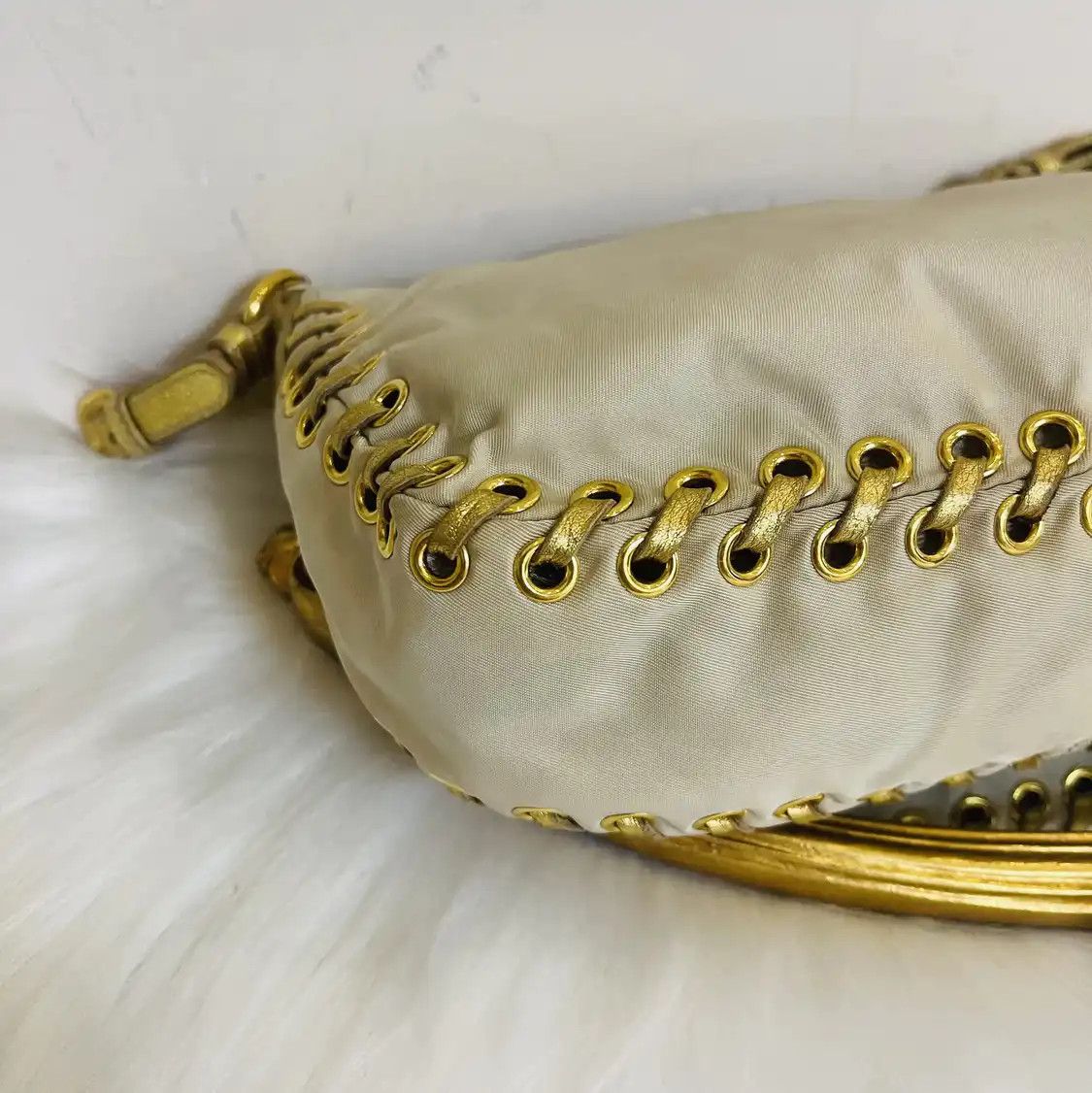 Prada PRADA champagne nylon logo woven handbag gold hardware Size ONE SIZE - 13 Thumbnail