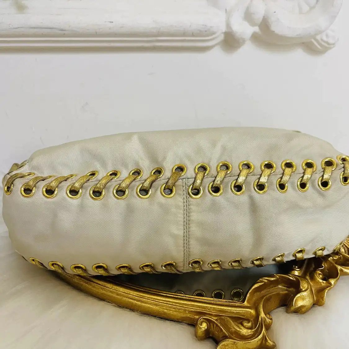 Prada PRADA champagne nylon logo woven handbag gold hardware Size ONE SIZE - 5 Thumbnail