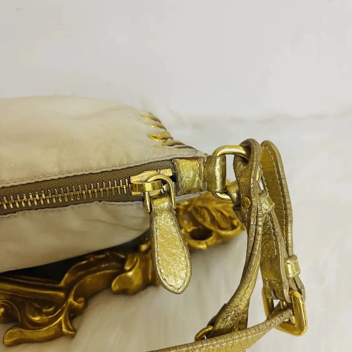 Prada PRADA champagne nylon logo woven handbag gold hardware Size ONE SIZE - 11 Thumbnail