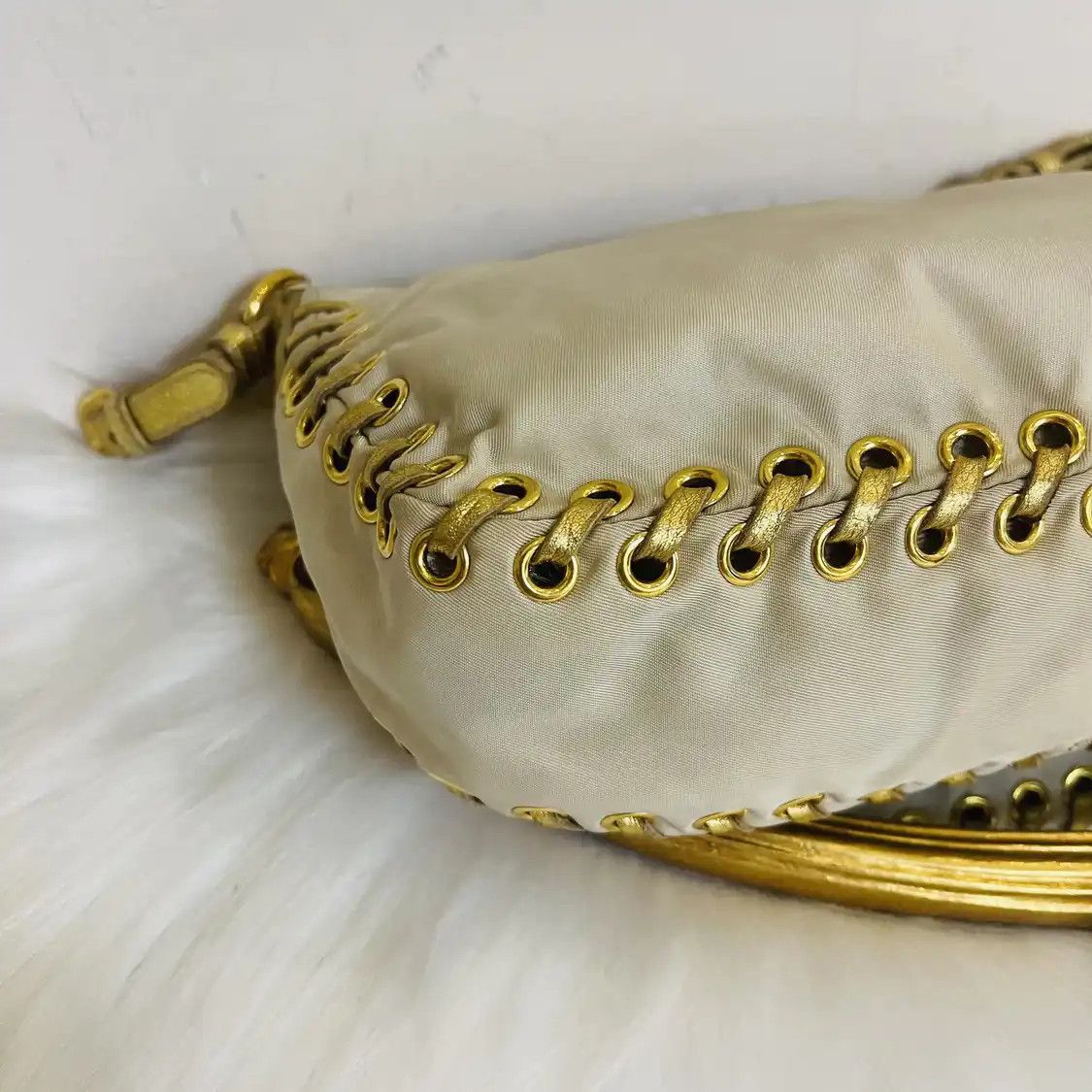 Prada PRADA champagne nylon logo woven handbag gold hardware Size ONE SIZE - 10 Thumbnail