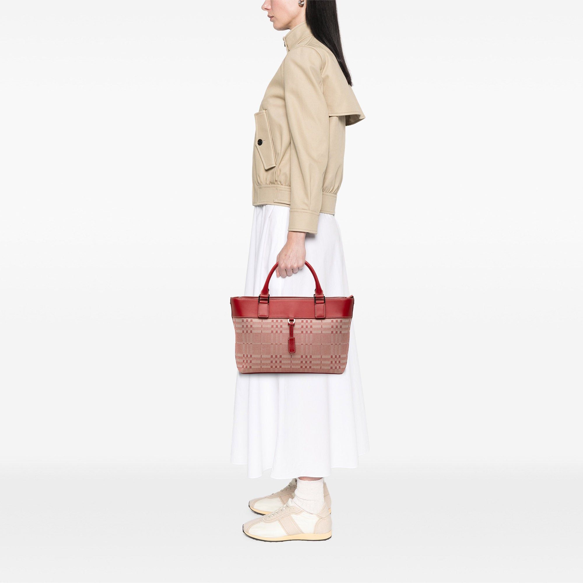 Burberry Trimmed Tonal Check Canvas Handbag Size ONE SIZE - 6 Thumbnail