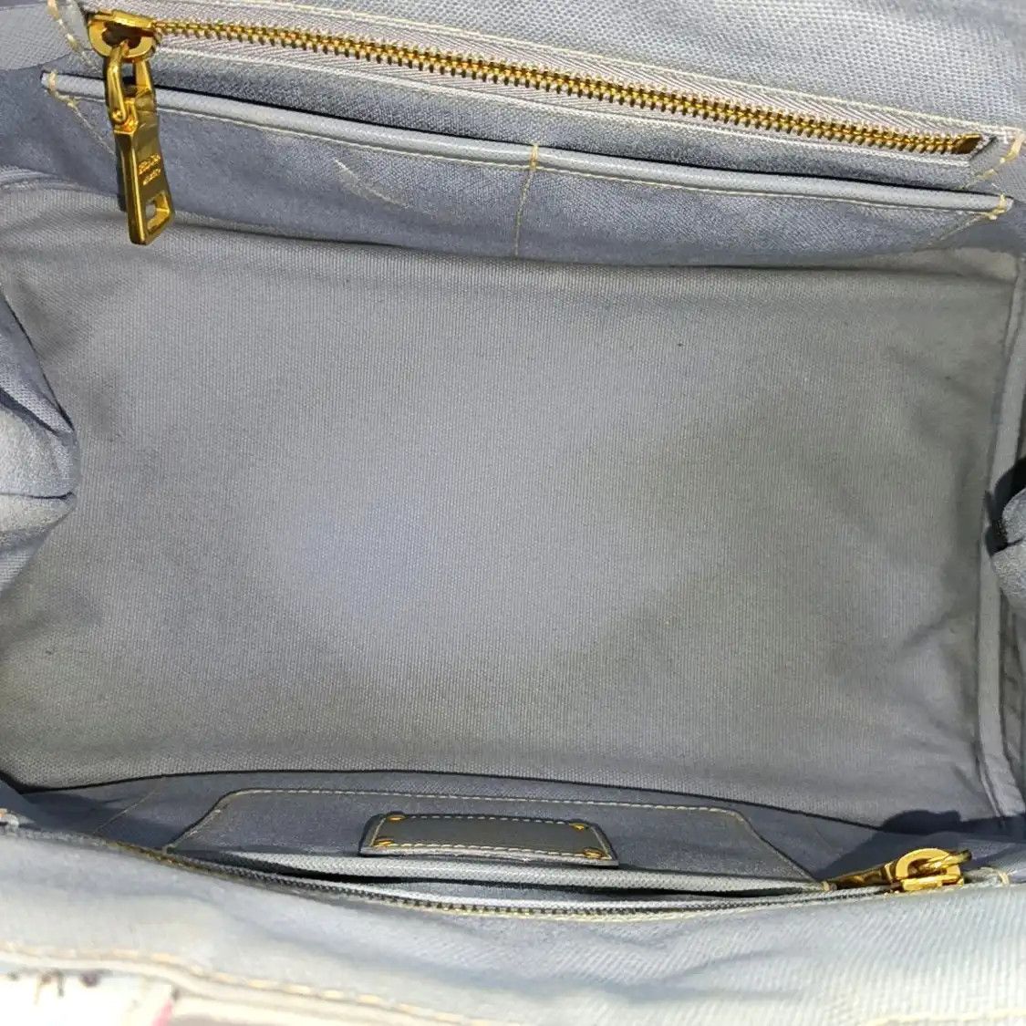 Prada PRADA Denim blue canvas print handbag gold hardware Size ONE SIZE - 7 Thumbnail