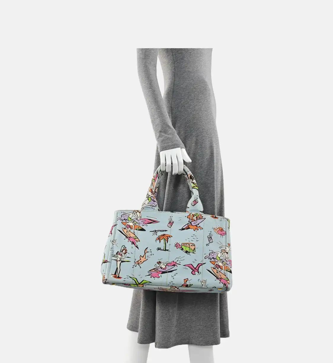 Prada PRADA Denim blue canvas print handbag gold hardware Size ONE SIZE - 2 Thumbnail