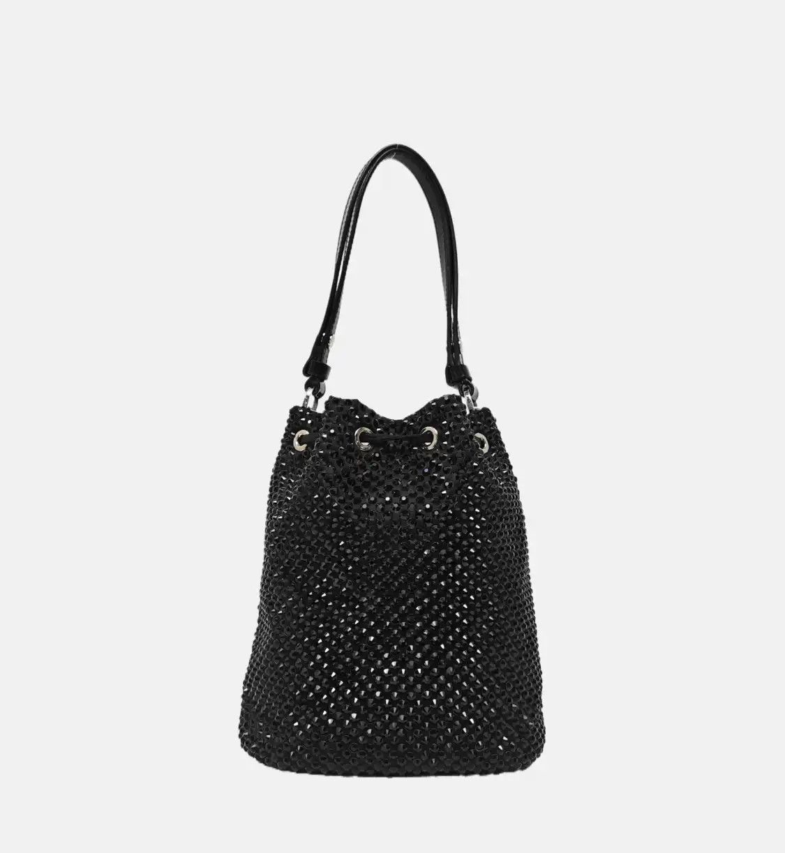 Prada PRADA bucket bag black cubic zirconia logo applique shoulder bag crossbody silve Size ONE SIZE - 5 Thumbnail