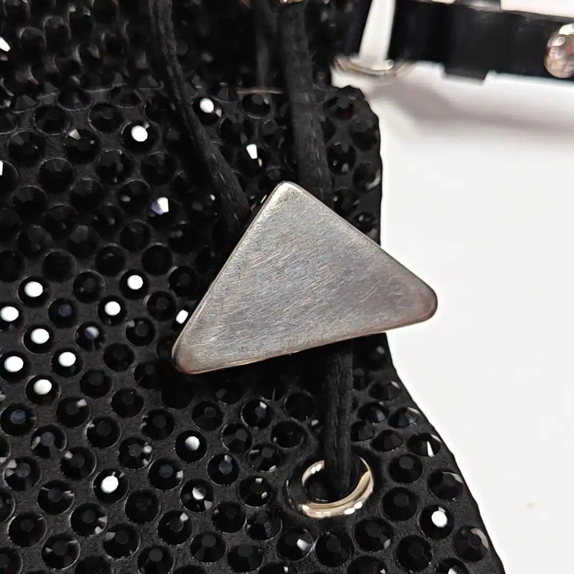 Prada PRADA bucket bag black cubic zirconia logo applique shoulder bag crossbody silve Size ONE SIZE - 10 Thumbnail