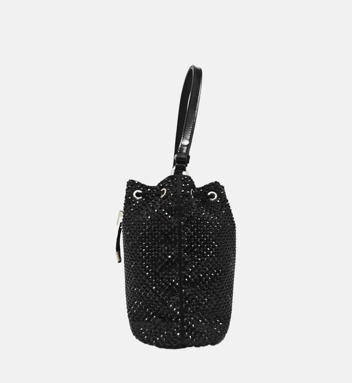 Prada PRADA bucket bag black cubic zirconia logo applique shoulder bag crossbody silve Size ONE SIZE - 3 Thumbnail