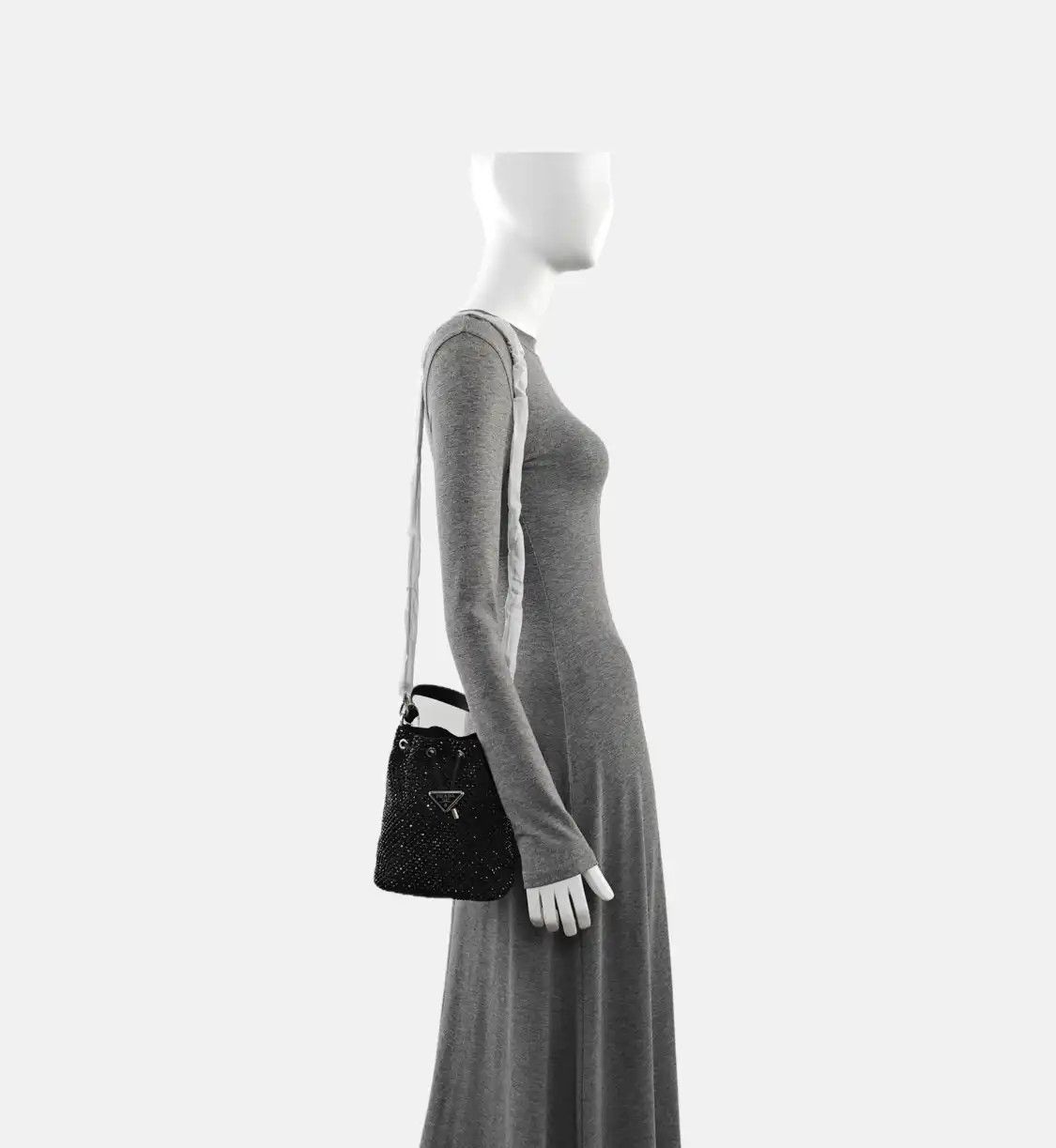 Prada PRADA bucket bag black cubic zirconia logo applique shoulder bag crossbody silve Size ONE SIZE - 2 Thumbnail