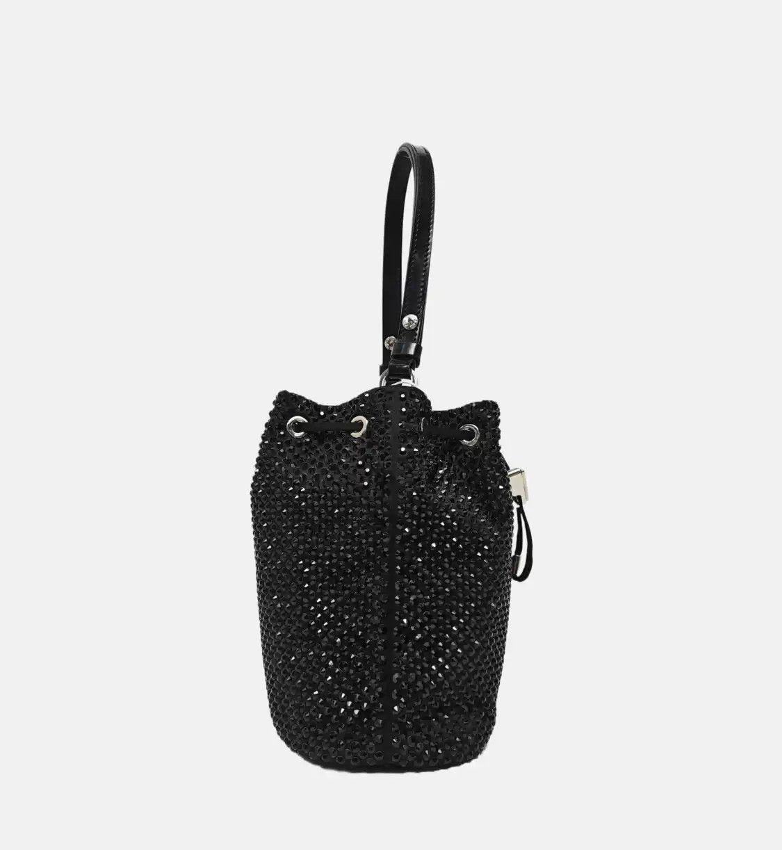 Prada PRADA bucket bag black cubic zirconia logo applique shoulder bag crossbody silve Size ONE SIZE - 4 Thumbnail