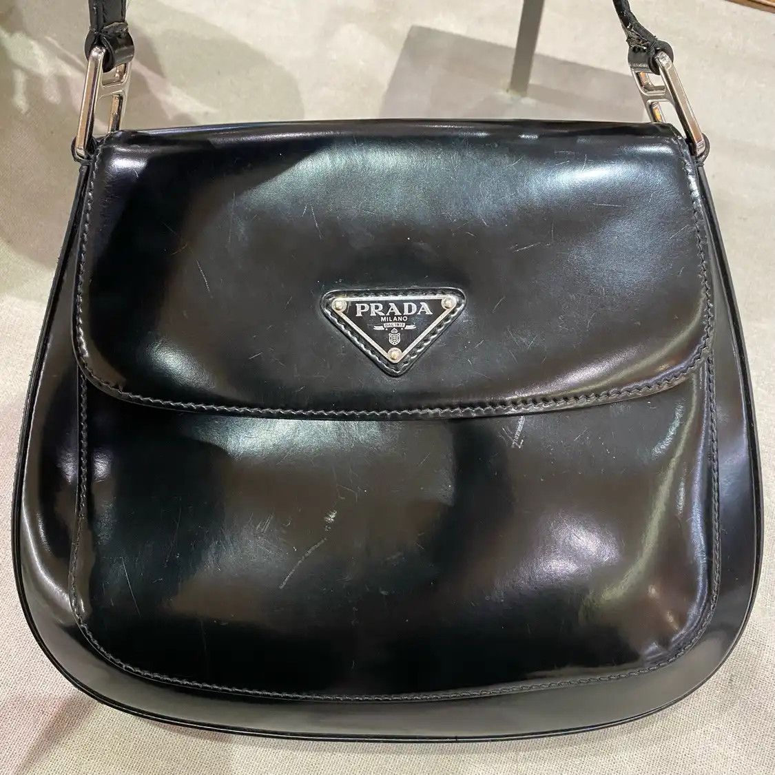 Prada PRADA Cleo black cowhide leather shoulder bag silver hardware Size ONE SIZE - 3 Thumbnail