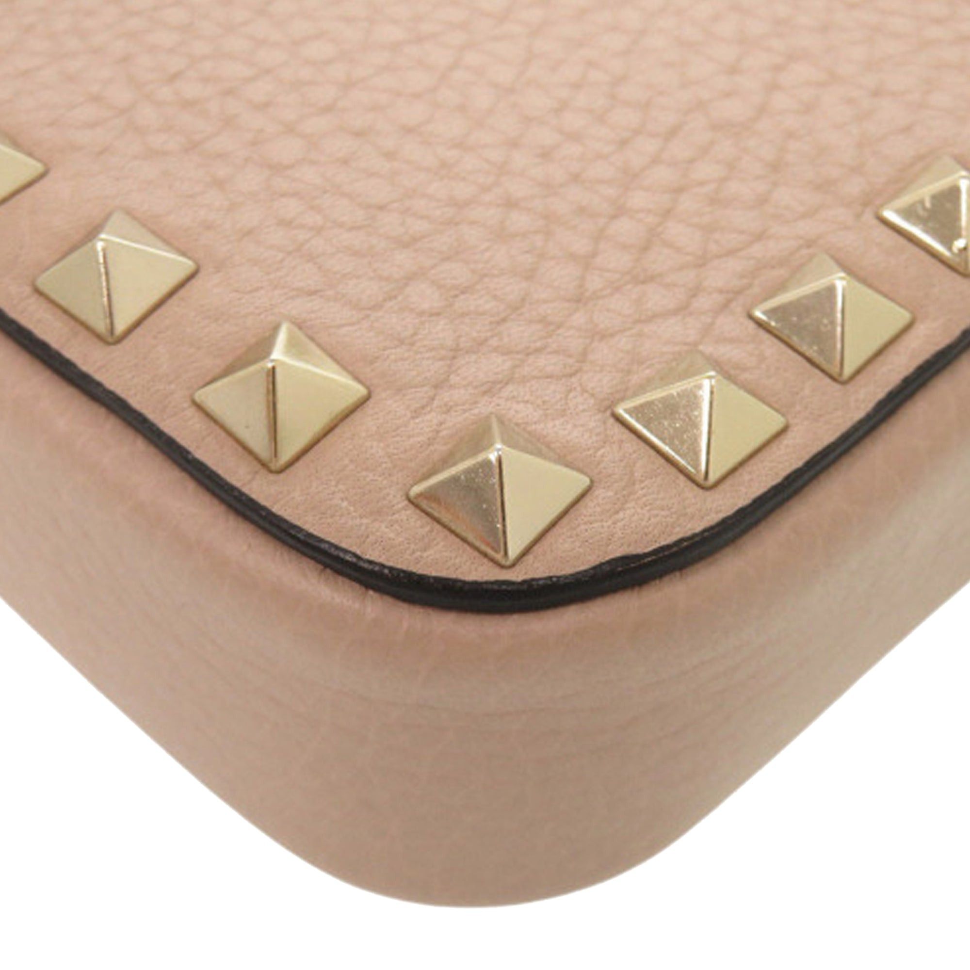 Valentino Pebbled Calfskin Rockstud Double Zip Chain Pouch Size ONE SIZE - 14 Thumbnail