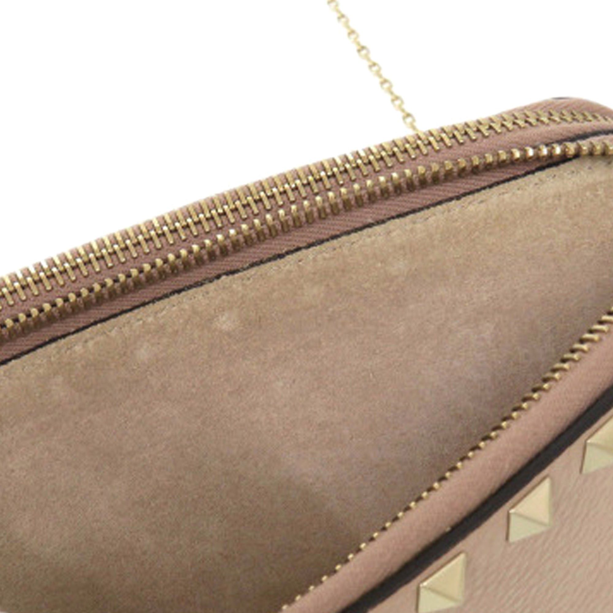 Valentino Pebbled Calfskin Rockstud Double Zip Chain Pouch Size ONE SIZE - 11 Thumbnail