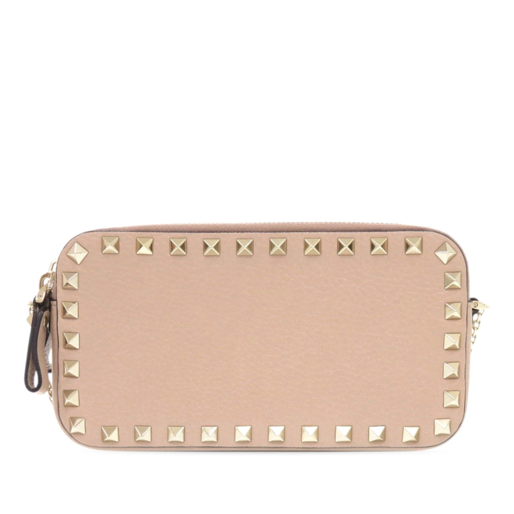 Valentino Pebbled Calfskin Rockstud Double Zip Chain Pouch Size ONE SIZE - 2 Thumbnail