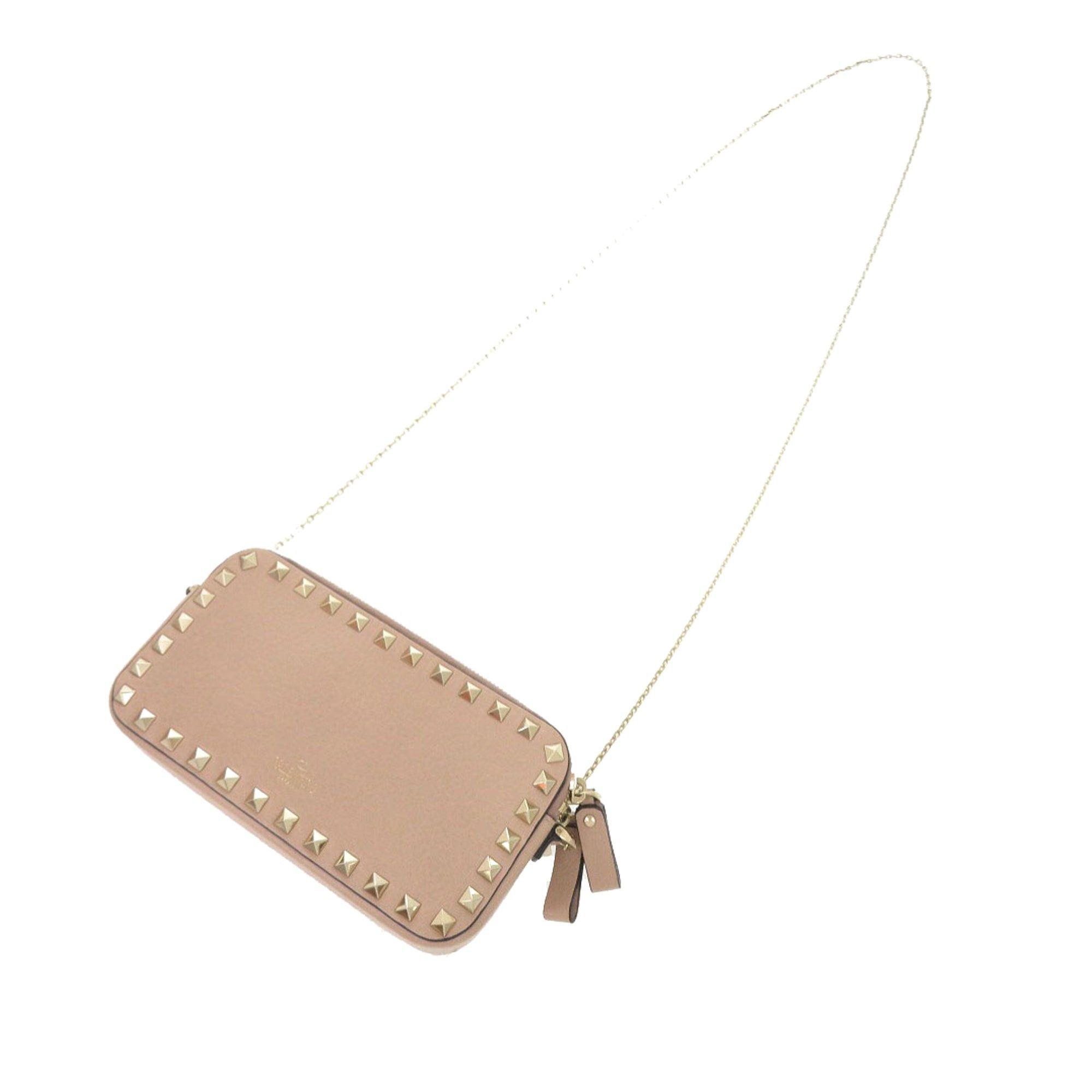 Valentino Pebbled Calfskin Rockstud Double Zip Chain Pouch Size ONE SIZE - 17 Thumbnail