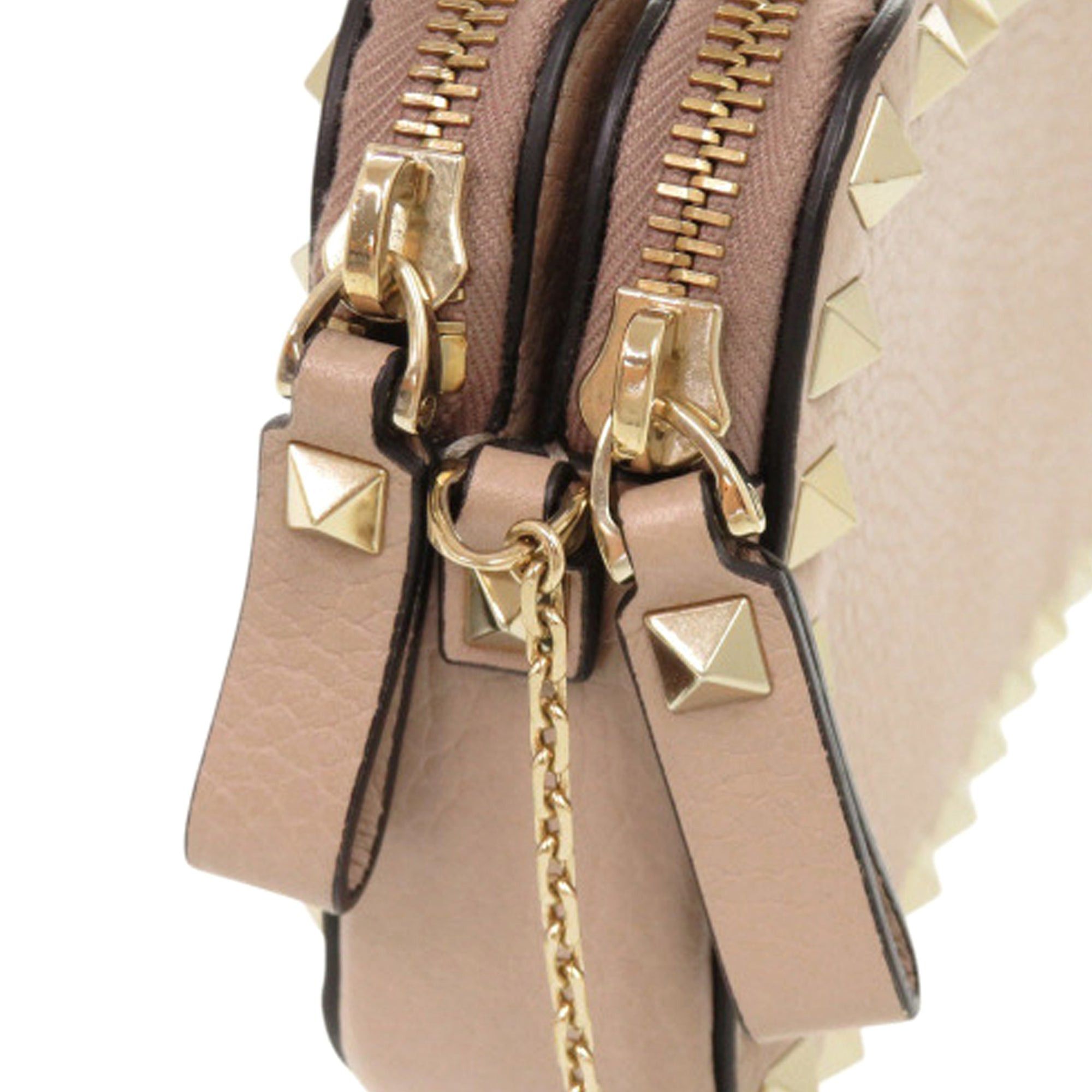 Valentino Pebbled Calfskin Rockstud Double Zip Chain Pouch Size ONE SIZE - 9 Thumbnail