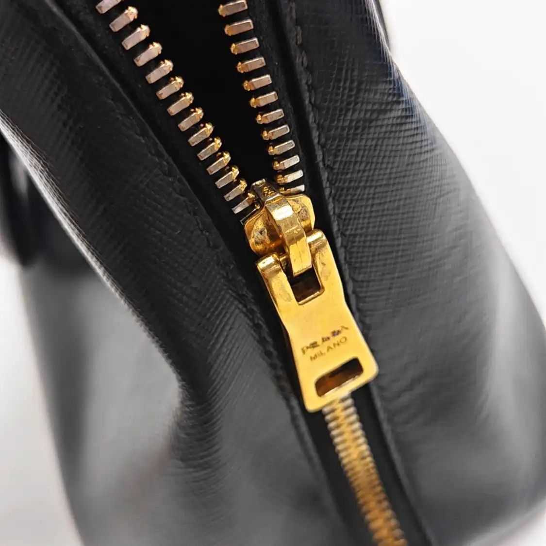 Prada PRADA Promenade black cowhide leather logo cross pattern shell bag handbag gold Size ONE SIZE - 15 Thumbnail