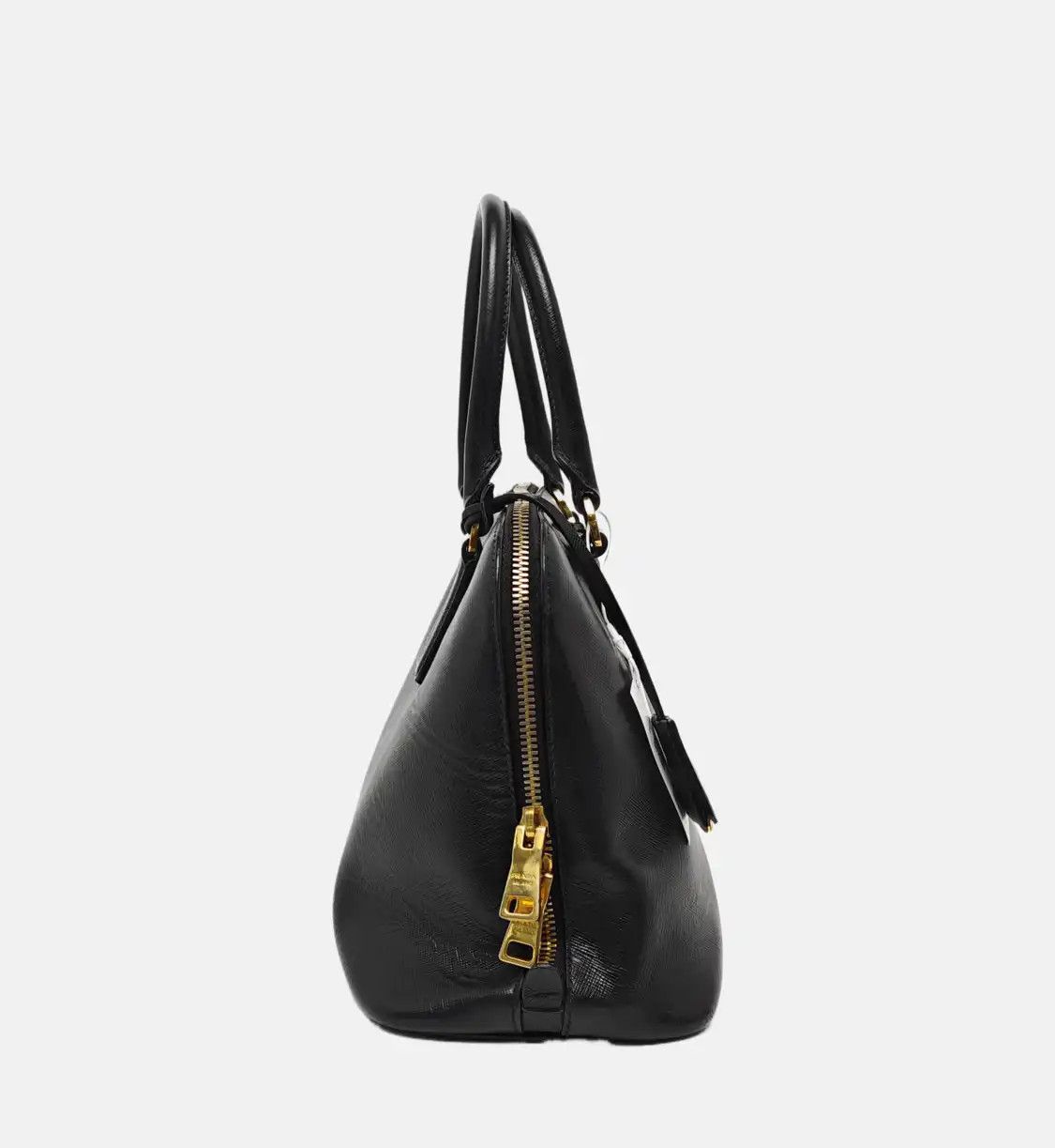 Prada PRADA Promenade black cowhide leather logo cross pattern shell bag handbag gold Size ONE SIZE - 4 Thumbnail