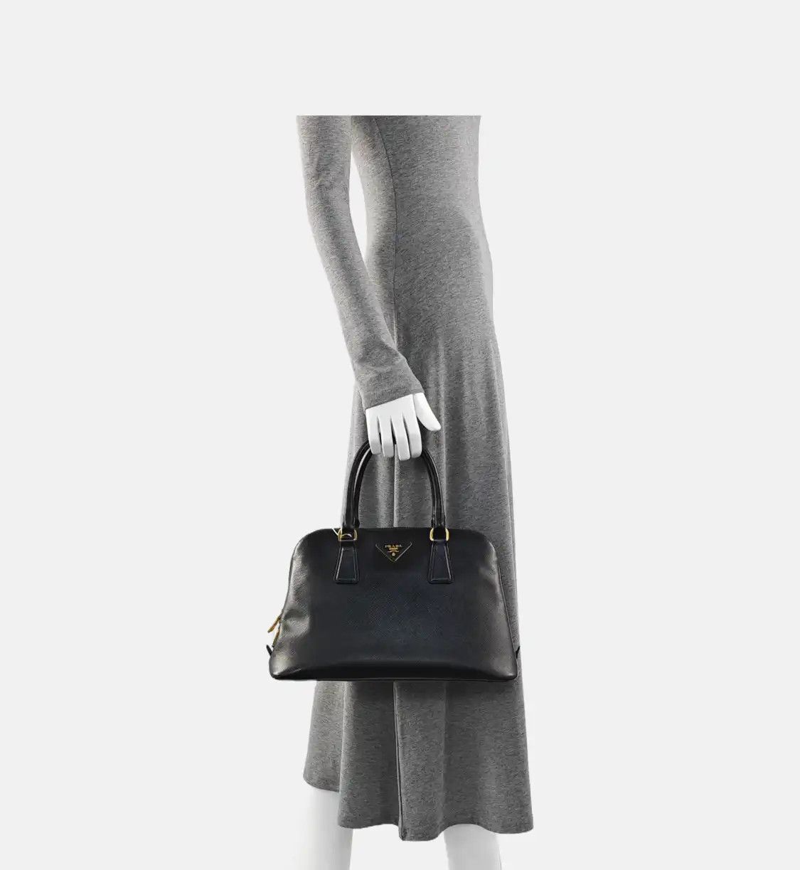 Prada PRADA Promenade black cowhide leather logo cross pattern shell bag handbag gold Size ONE SIZE - 2 Thumbnail