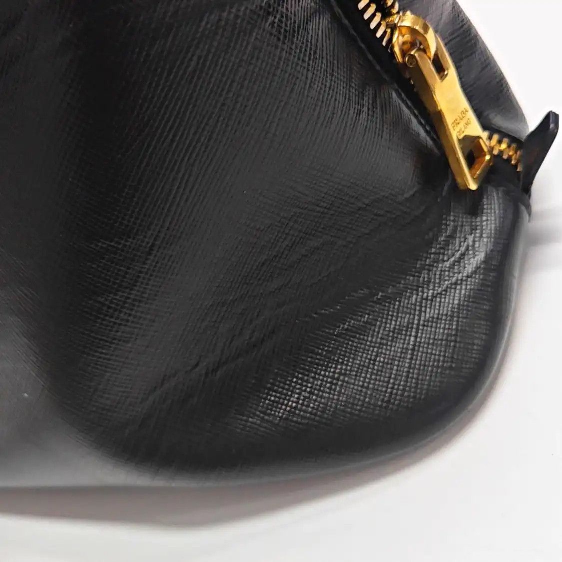 Prada PRADA Promenade black cowhide leather logo cross pattern shell bag handbag gold Size ONE SIZE - 11 Thumbnail