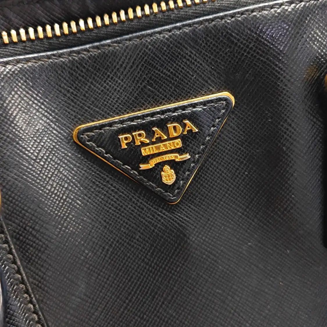 Prada PRADA Promenade black cowhide leather logo cross pattern shell bag handbag gold Size ONE SIZE - 9 Thumbnail