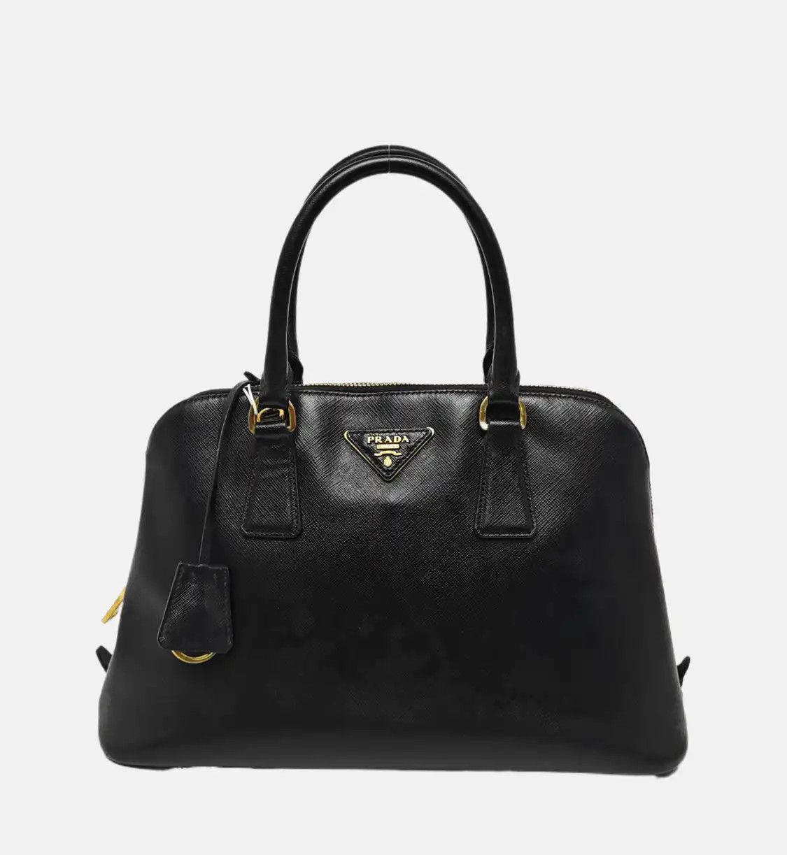 Prada PRADA Promenade black cowhide leather logo cross pattern shell bag handbag gold Size ONE SIZE - 8 Thumbnail