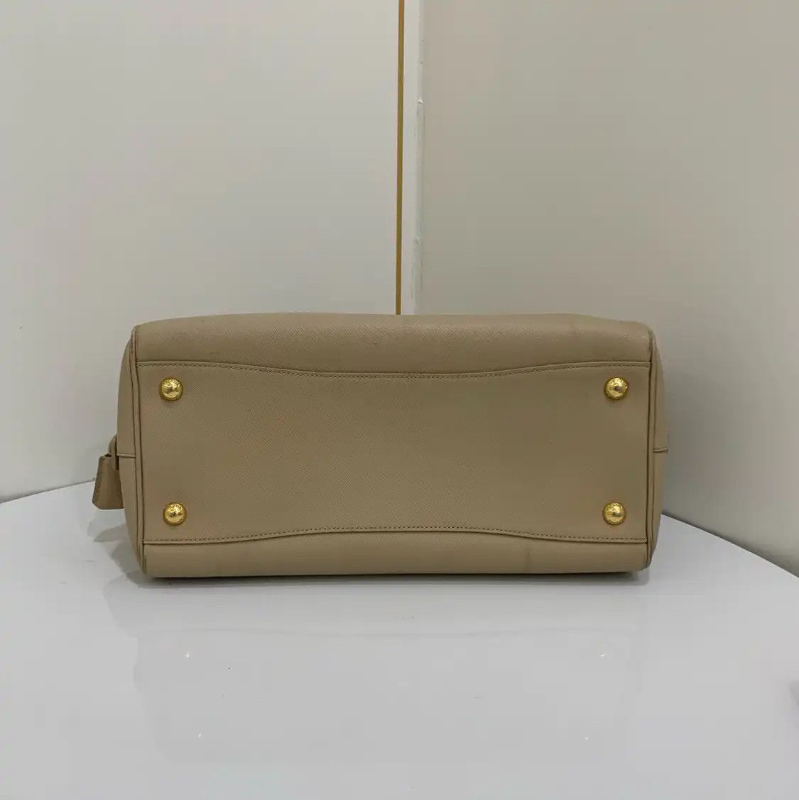Prada PRADA Bauletto khaki cowhide leather logo cross pattern handbag Size ONE SIZE - 5 Thumbnail