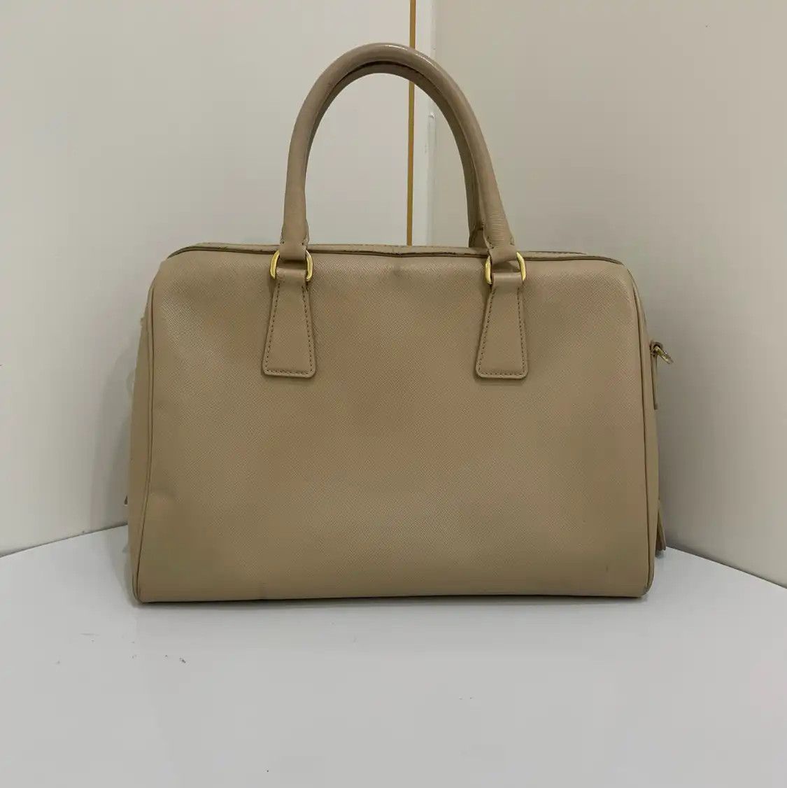 Prada PRADA Bauletto khaki cowhide leather logo cross pattern handbag Size ONE SIZE - 2 Thumbnail
