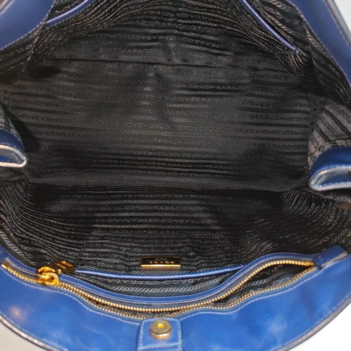 Prada PRADA Galleria Large blue cowhide leather logo cross pattern handbag gold hardwa Size ONE SIZE - 7 Thumbnail