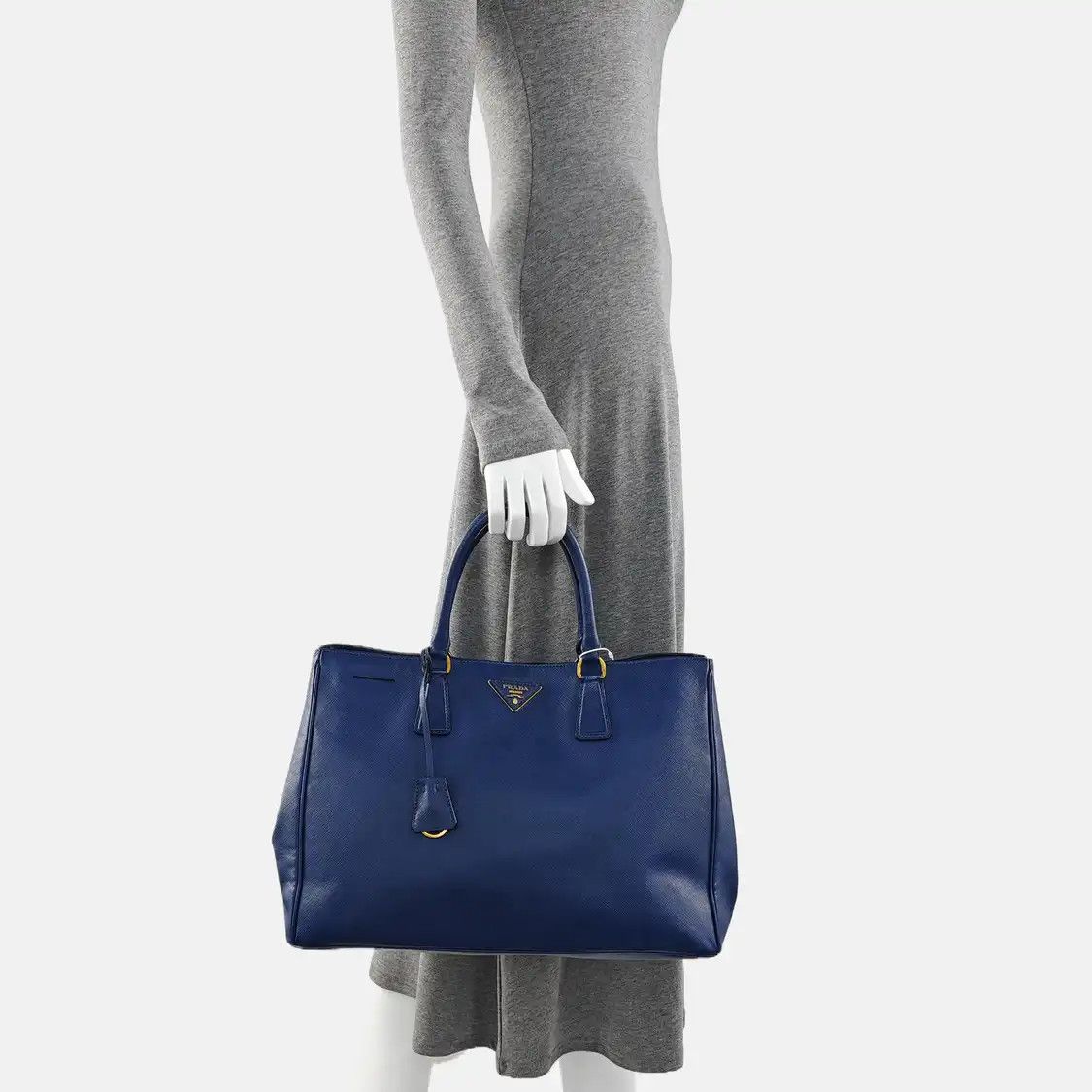 Prada PRADA Galleria Large blue cowhide leather logo cross pattern handbag gold hardwa Size ONE SIZE - 2 Thumbnail