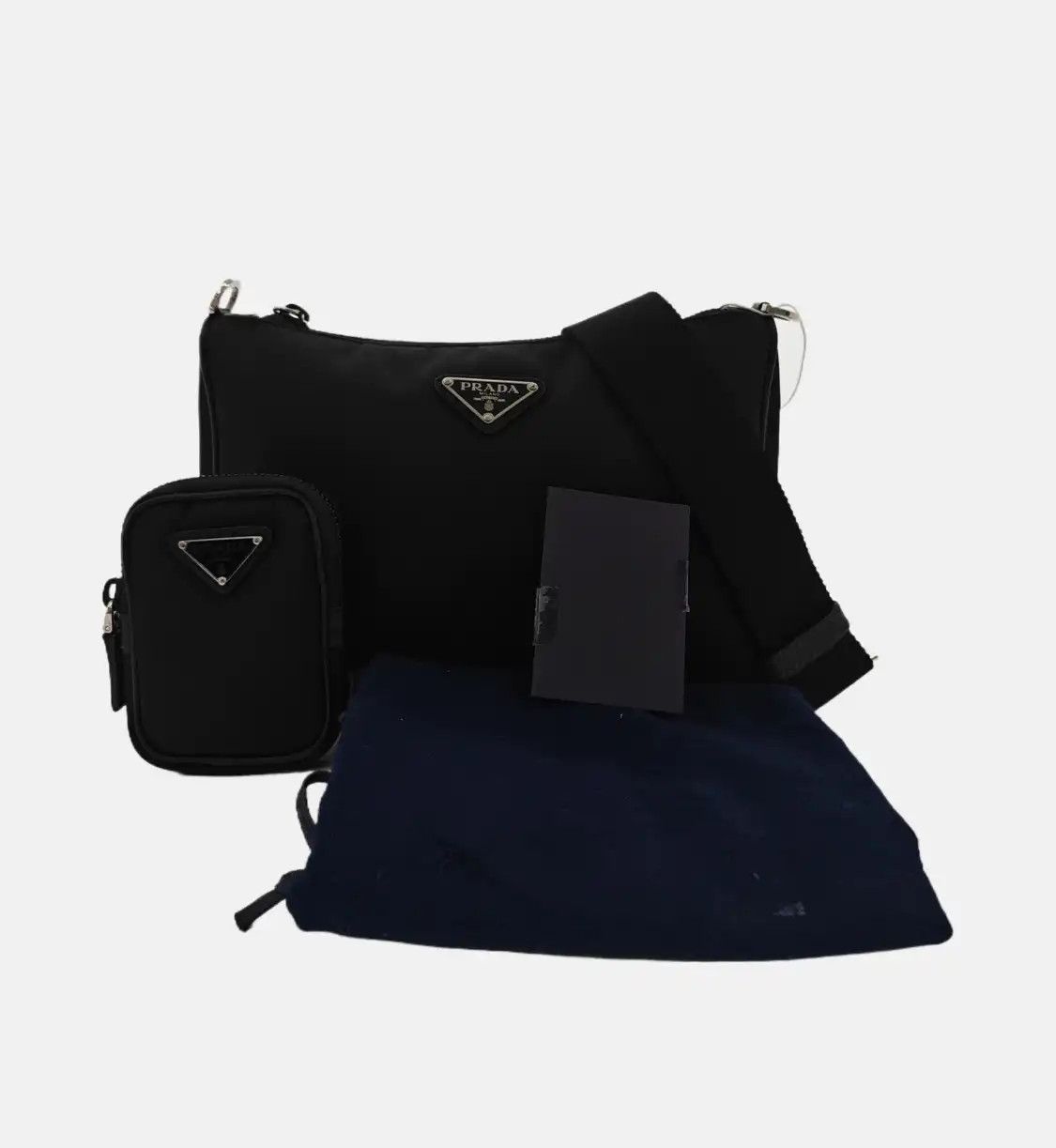 Prada PRADA black nylon logo crossbody bag shoulder bag silver hardware sub-pocket det Size ONE SIZE - 8 Thumbnail