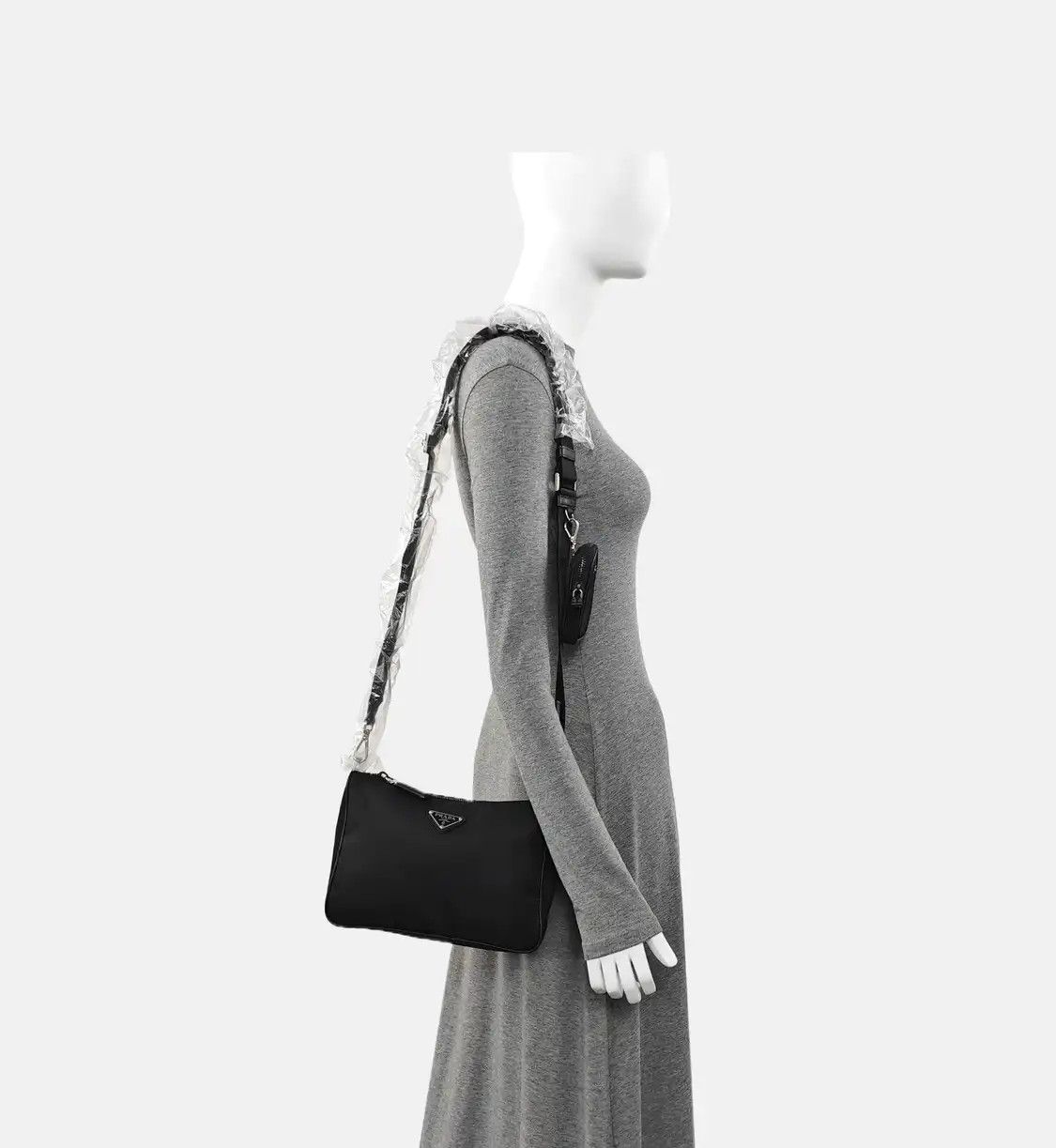 Prada PRADA black nylon logo crossbody bag shoulder bag silver hardware sub-pocket det Size ONE SIZE - 2 Thumbnail