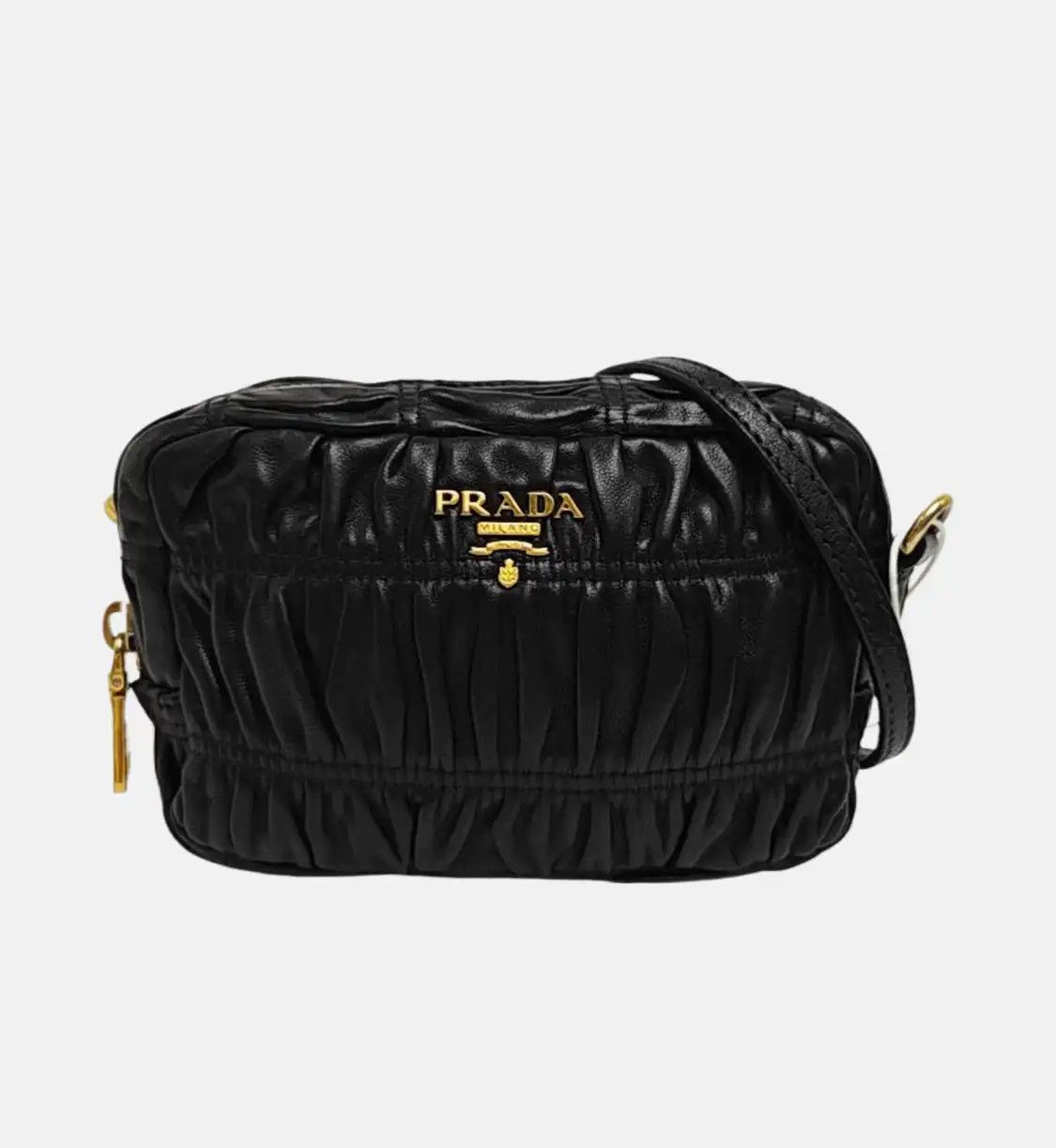 Prada PRADA black sheepskin quilted shoulder bag gold hardware detachable strap Size ONE SIZE - 8 Thumbnail