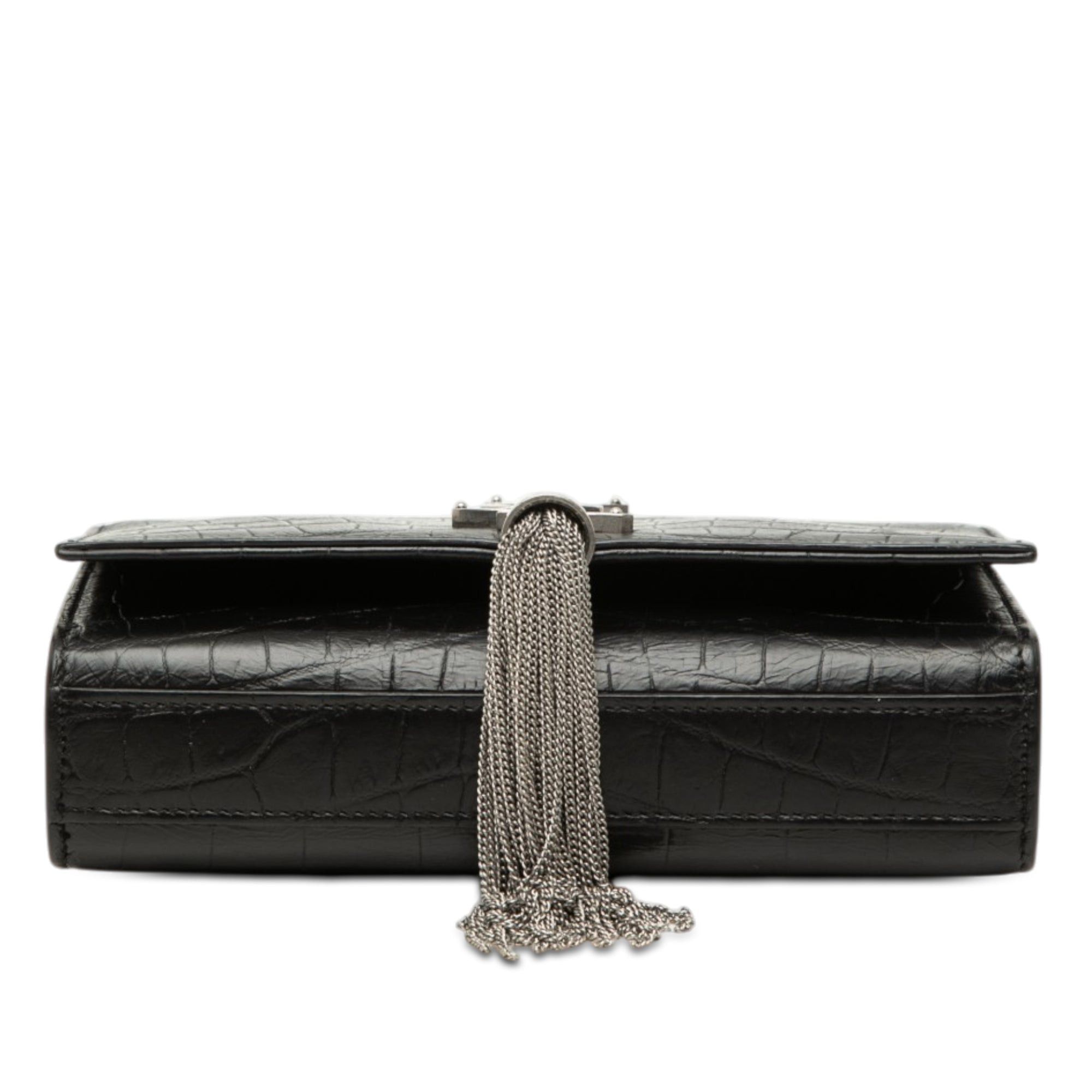 Saint Laurent Paris Croc Embossed Leather Monogram Kate Tassel Crossbody Size ONE SIZE - 3 Thumbnail
