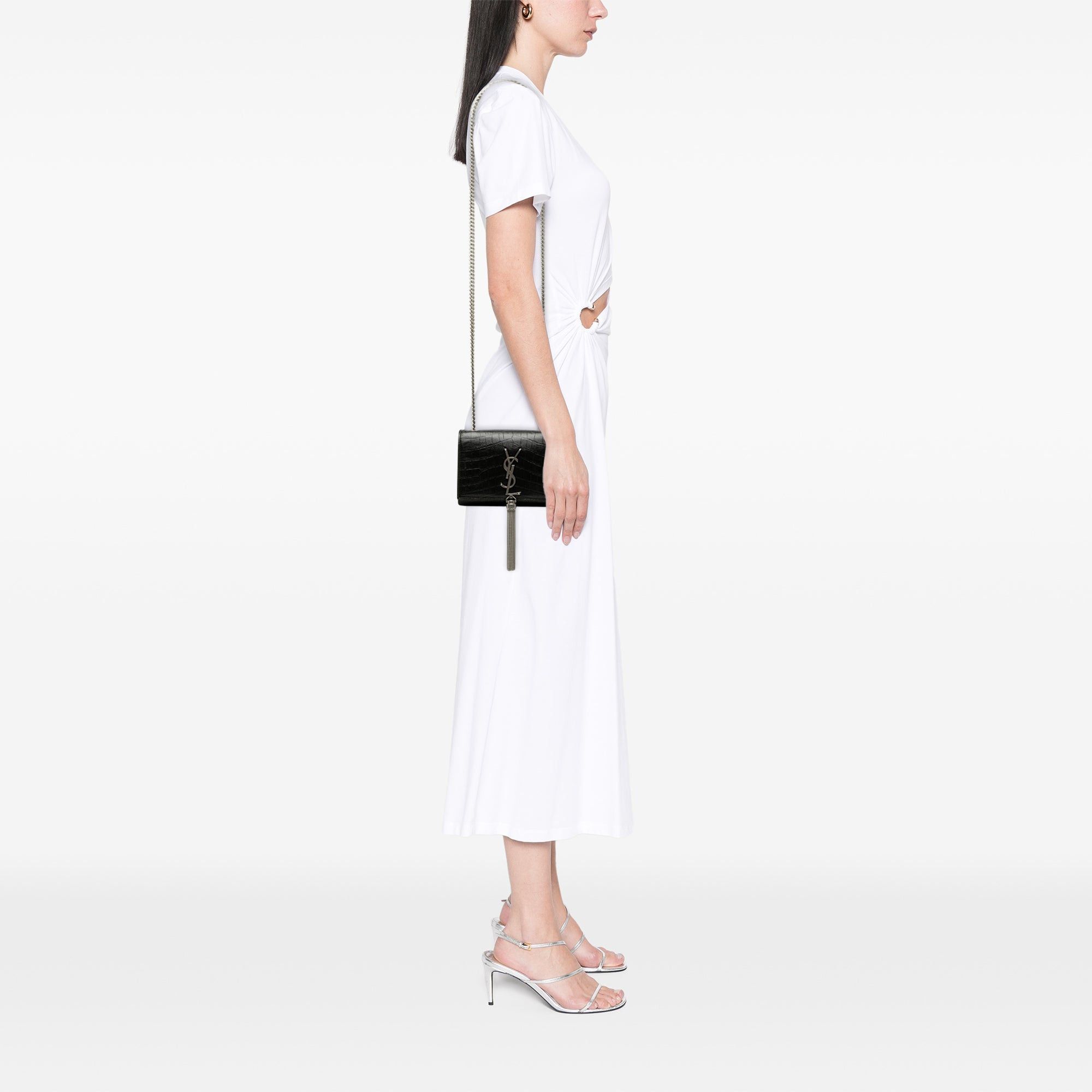 Saint Laurent Paris Croc Embossed Leather Monogram Kate Tassel Crossbody Size ONE SIZE - 7 Thumbnail