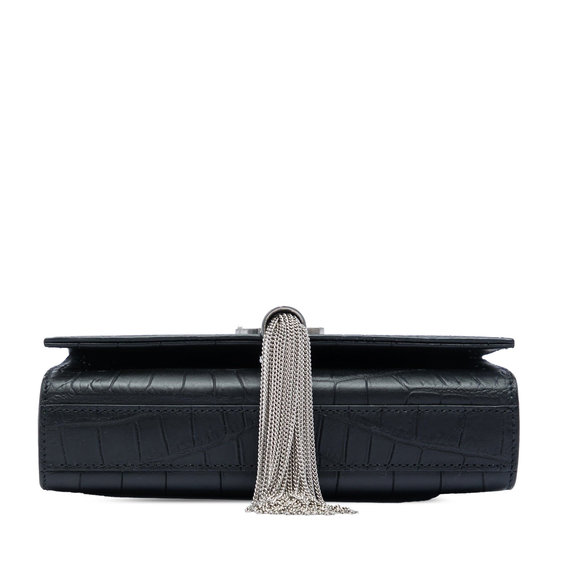 Saint Laurent Paris Croc Embossed Leather Monogram Kate Tassel Crossbody Size ONE SIZE - 3 Thumbnail