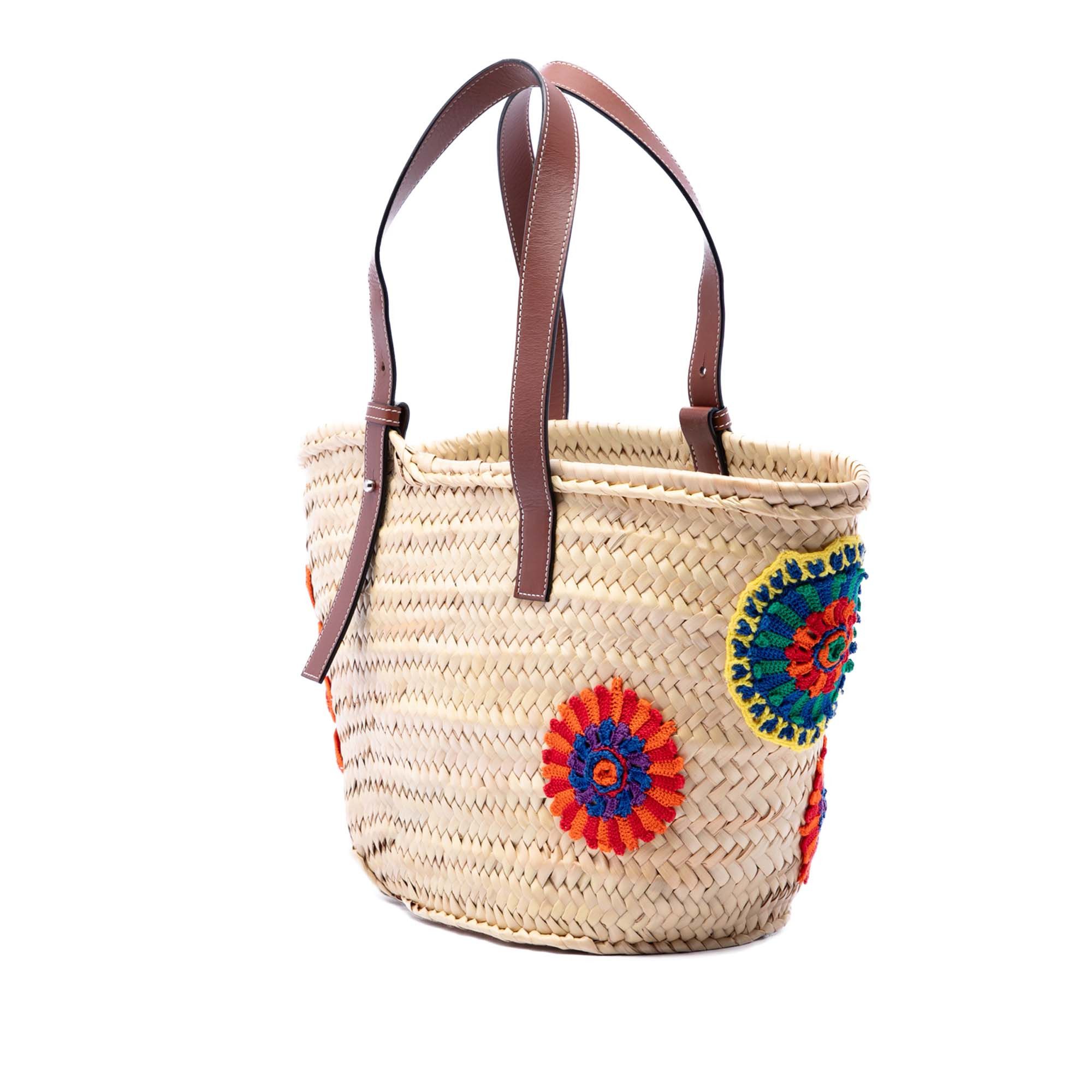 Loewe Floral Embroidered Raffia Basket Tote Size ONE SIZE - 2 Thumbnail