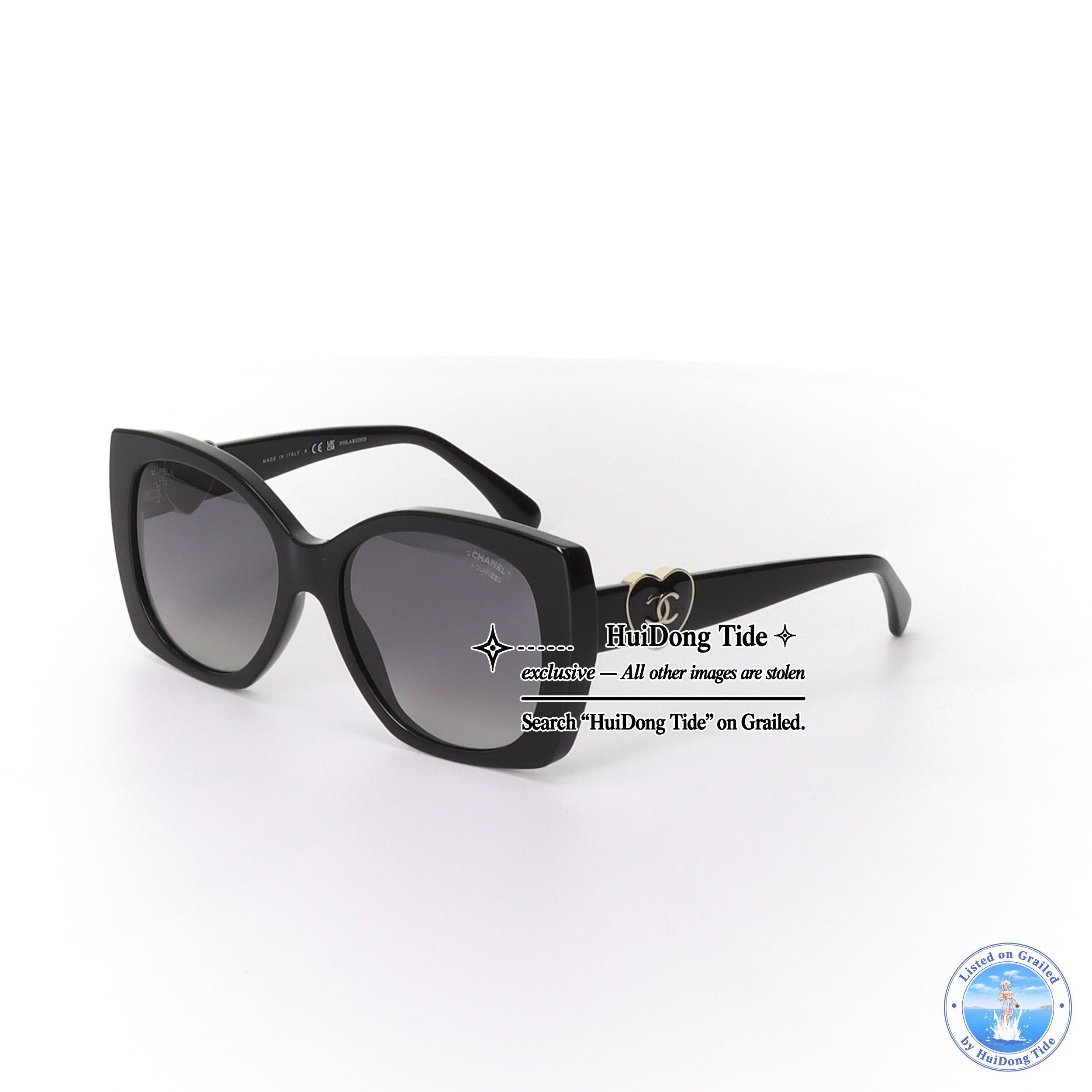 Chanel CHANEL Heart Logo Acetate Sunglasses Black Size ONE SIZE - 3 Thumbnail