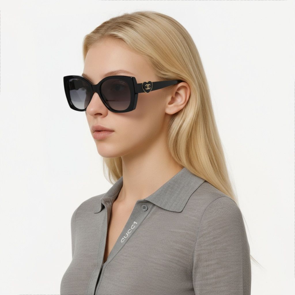 Chanel CHANEL Heart Logo Acetate Sunglasses Black Size ONE SIZE - 4 Thumbnail