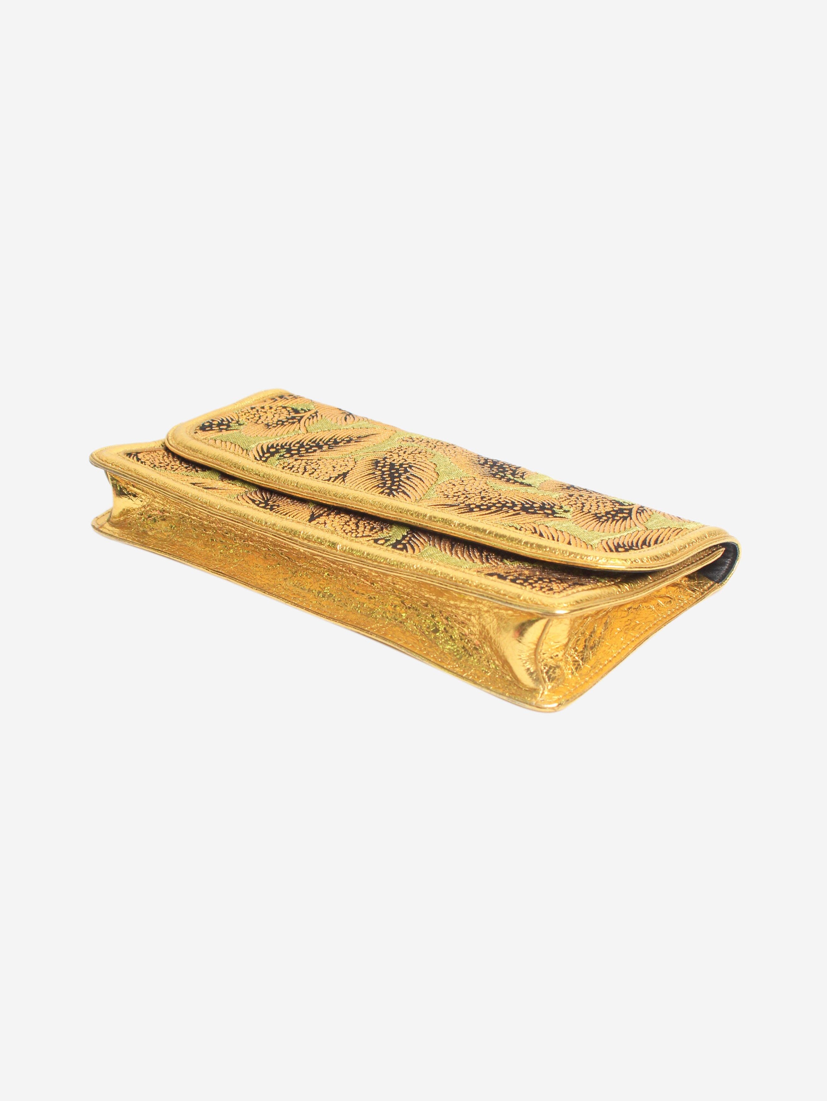 Dries Van Noten Green and gold floral jacquard clutch Size ONE SIZE - 4 Thumbnail