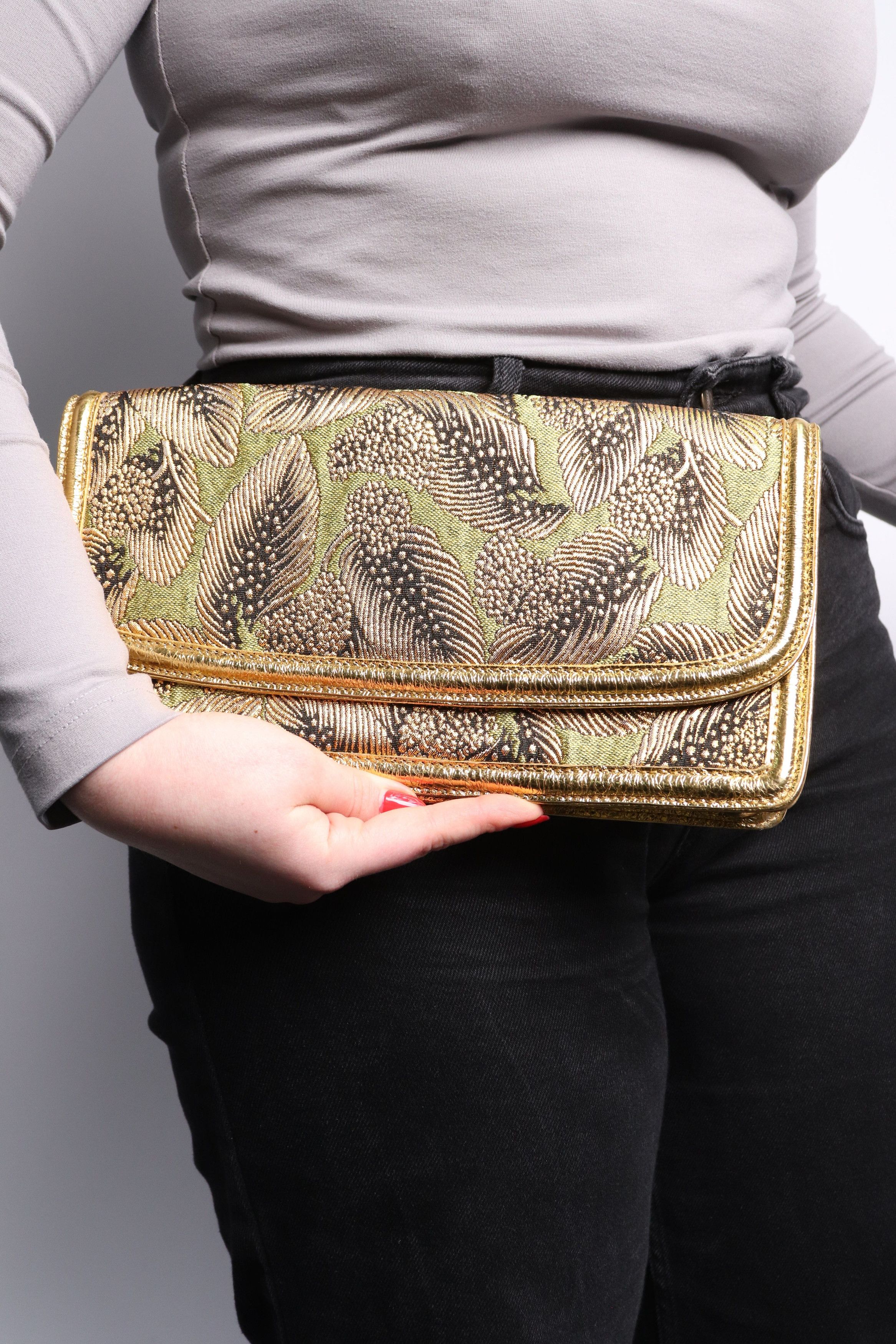 Dries Van Noten Green and gold floral jacquard clutch Size ONE SIZE - 9 Thumbnail
