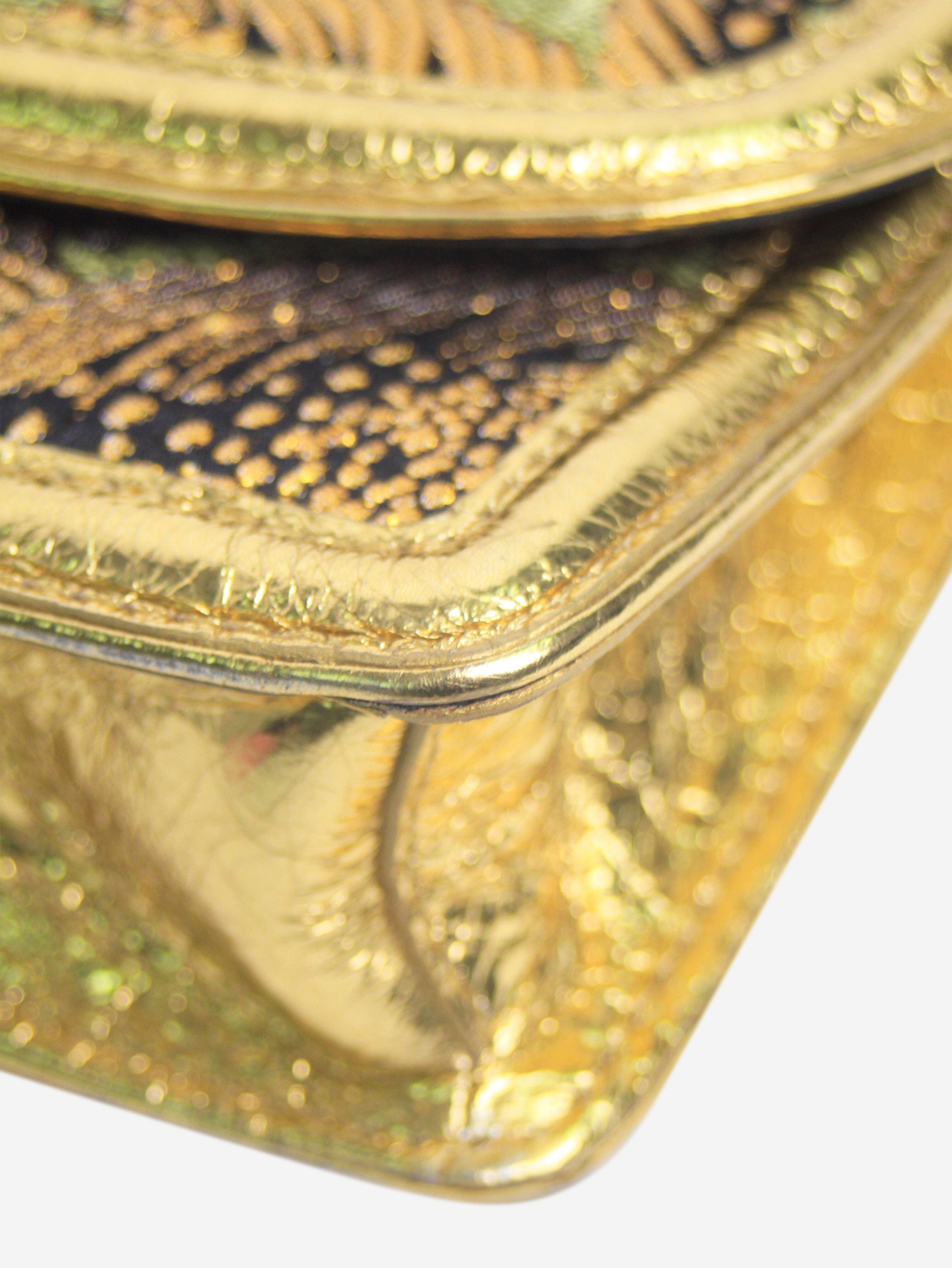 Dries Van Noten Green and gold floral jacquard clutch Size ONE SIZE - 5 Thumbnail