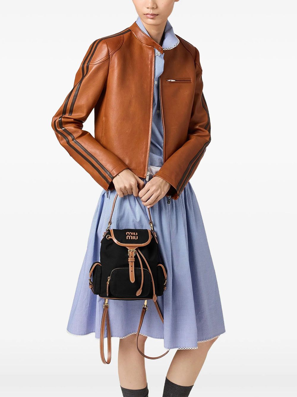 Miu Miu CANVAS AND LEATHER MEDIUM BACKPACK Size ONE SIZE - 3 Thumbnail