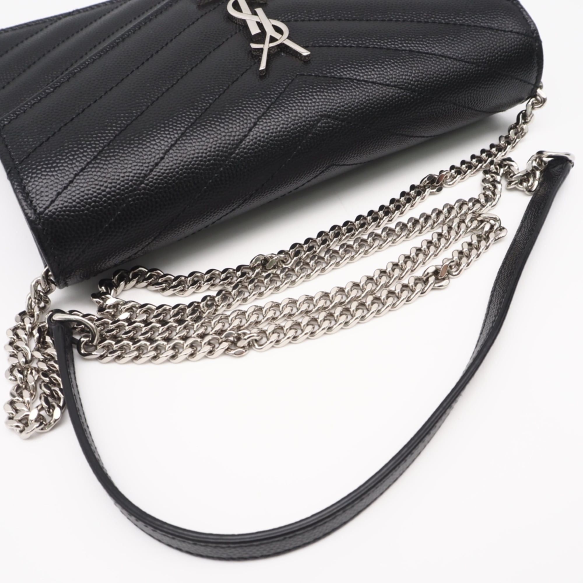 Yves Saint Laurent Yves Saint Laurent SAINT LAURENT PARIS Cassandra Envelope Chain Wallet 742920 (Grain de Poudre Leather) Shoulder Bag, Black, Women's Size ONE SIZE - 5 Thumbnail