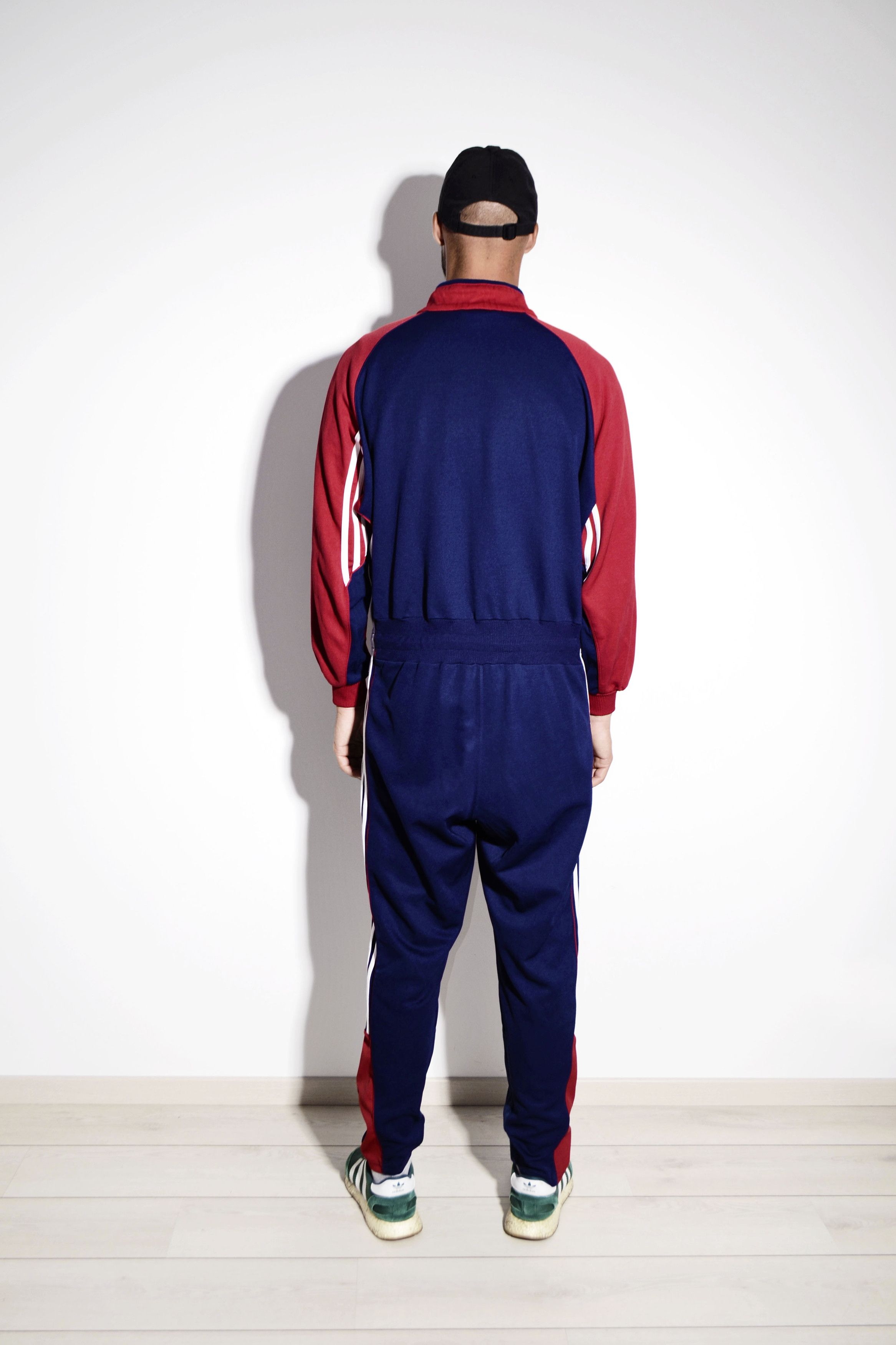 Adidas Vintage men sport onesie ADIDAS | 80s retro Old School overall full coverall jumpsuit sweatsuit one part piece tracksuit blue red | Large Size US 34 / EU 50 - 3 Thumbnail